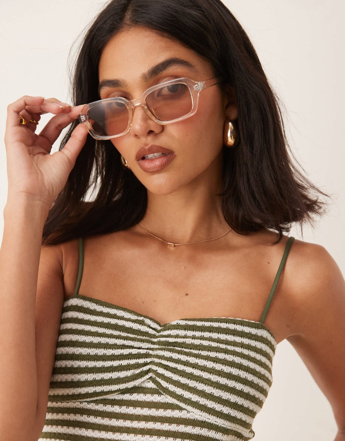 ASOS DESIGN co-ord textured crochet ruched cami top in green stripe - ASOS Sample Sale