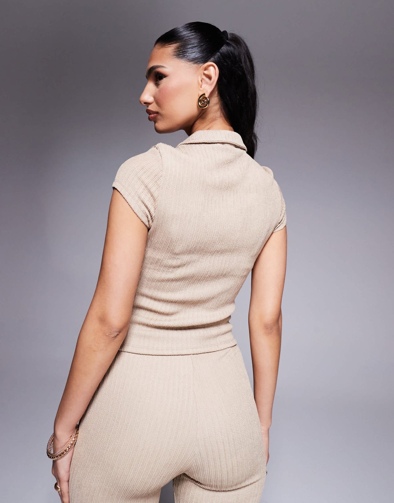 ASOS DESIGN co - ord textured hook and eye short sleeve top in stone - ASOS Sample Sale