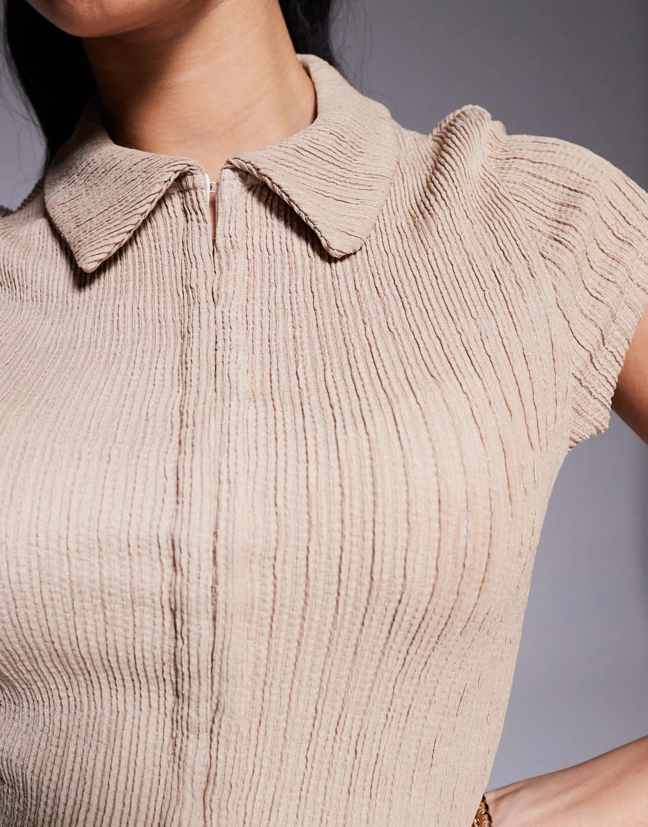ASOS DESIGN co - ord textured hook and eye short sleeve top in stone - ASOS Sample Sale