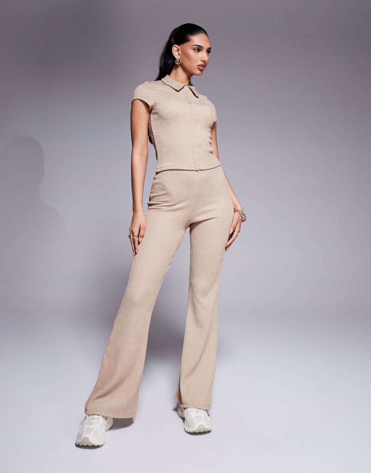 ASOS DESIGN co - ord textured hook and eye short sleeve top in stone - ASOS Sample Sale