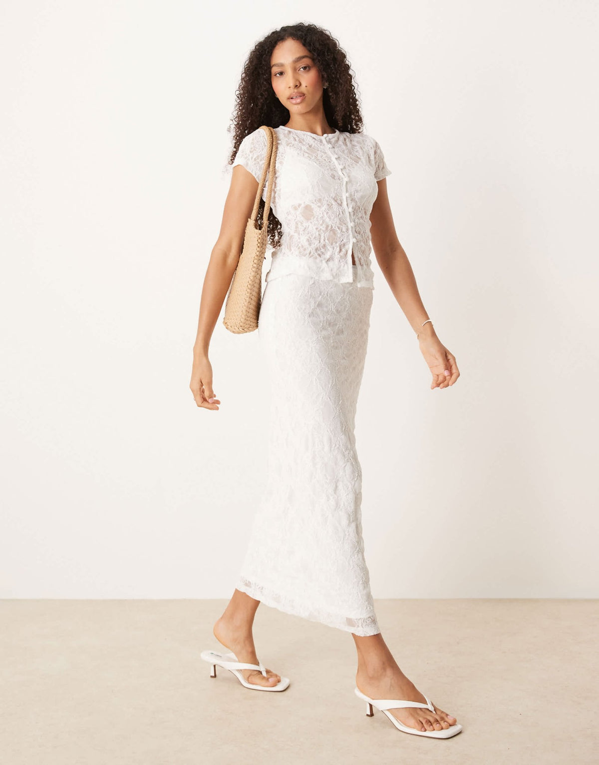 ASOS DESIGN co-ord textured lace sheer midi skirt in ivory - ASOS Sample Sale