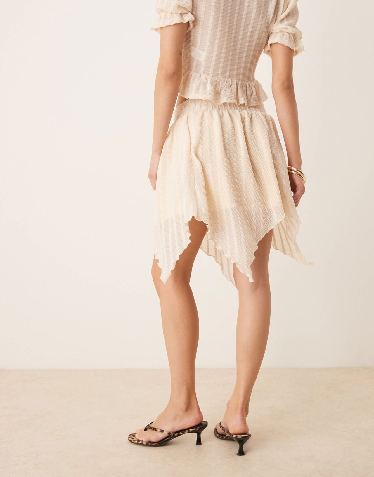 ASOS DESIGN co - ord textured ruffle hanky hem mini skirt in cream - ASOS Sample Sale