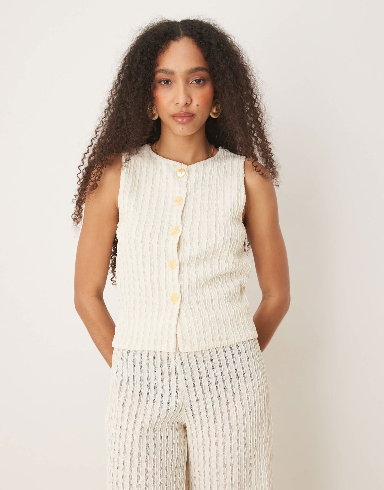 ASOS DESIGN co-ord textured semi sheer crochet waistcoat top in cream - ASOS Sample Sale