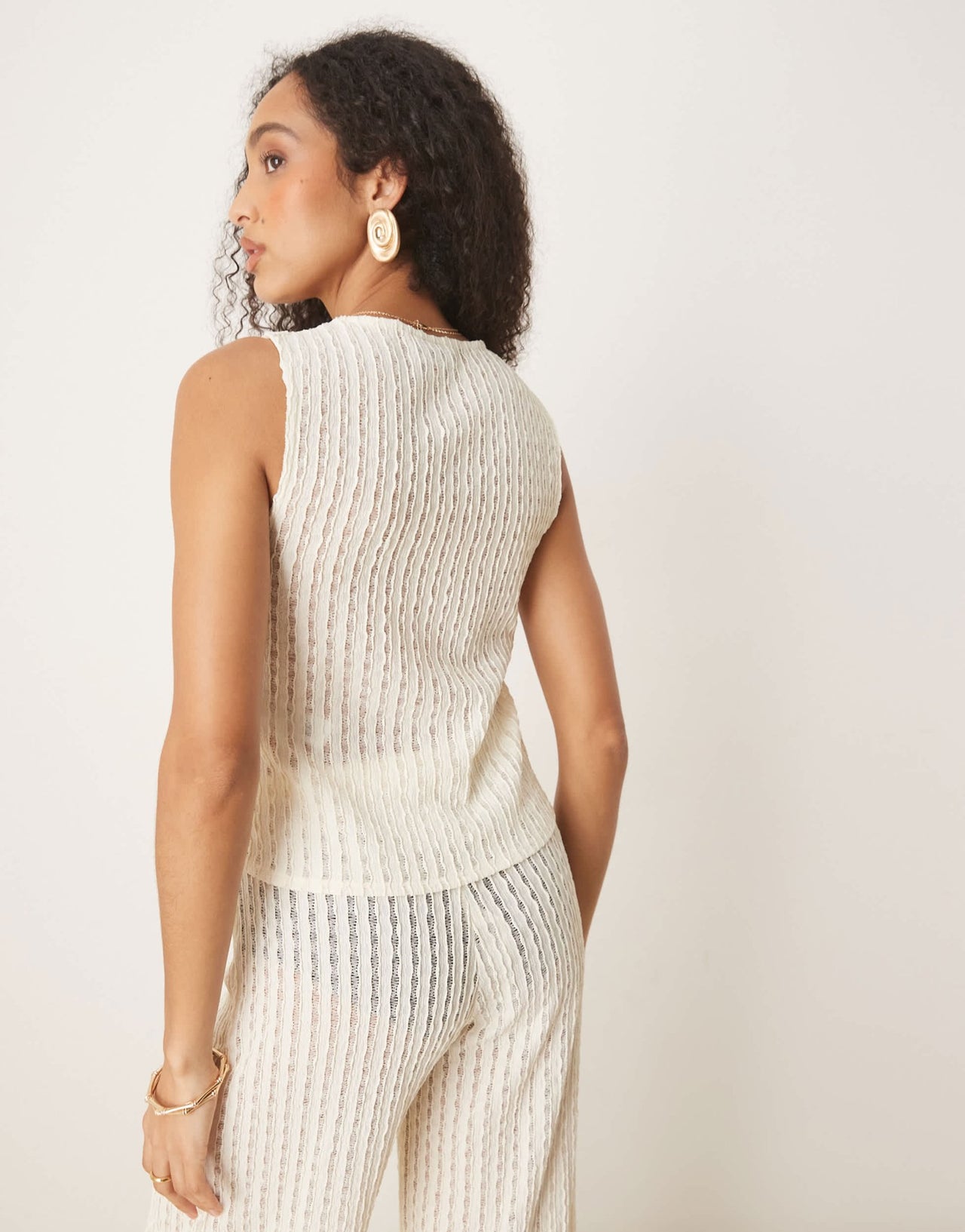 ASOS DESIGN co-ord textured semi sheer crochet waistcoat top in cream - ASOS Sample Sale