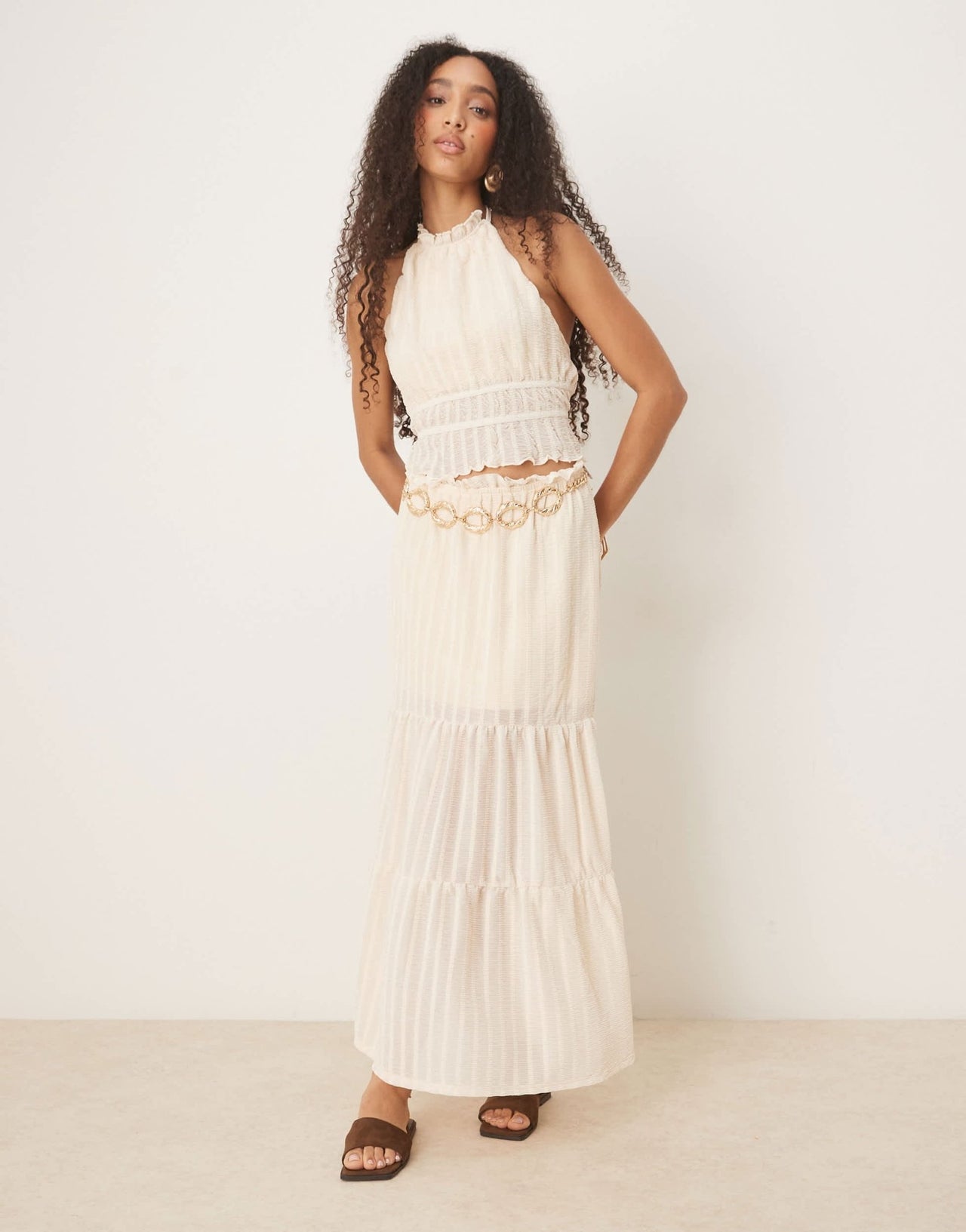 ASOS DESIGN co-ord textured sleeveless halter neck top with open back in cream - ASOS Sample Sale