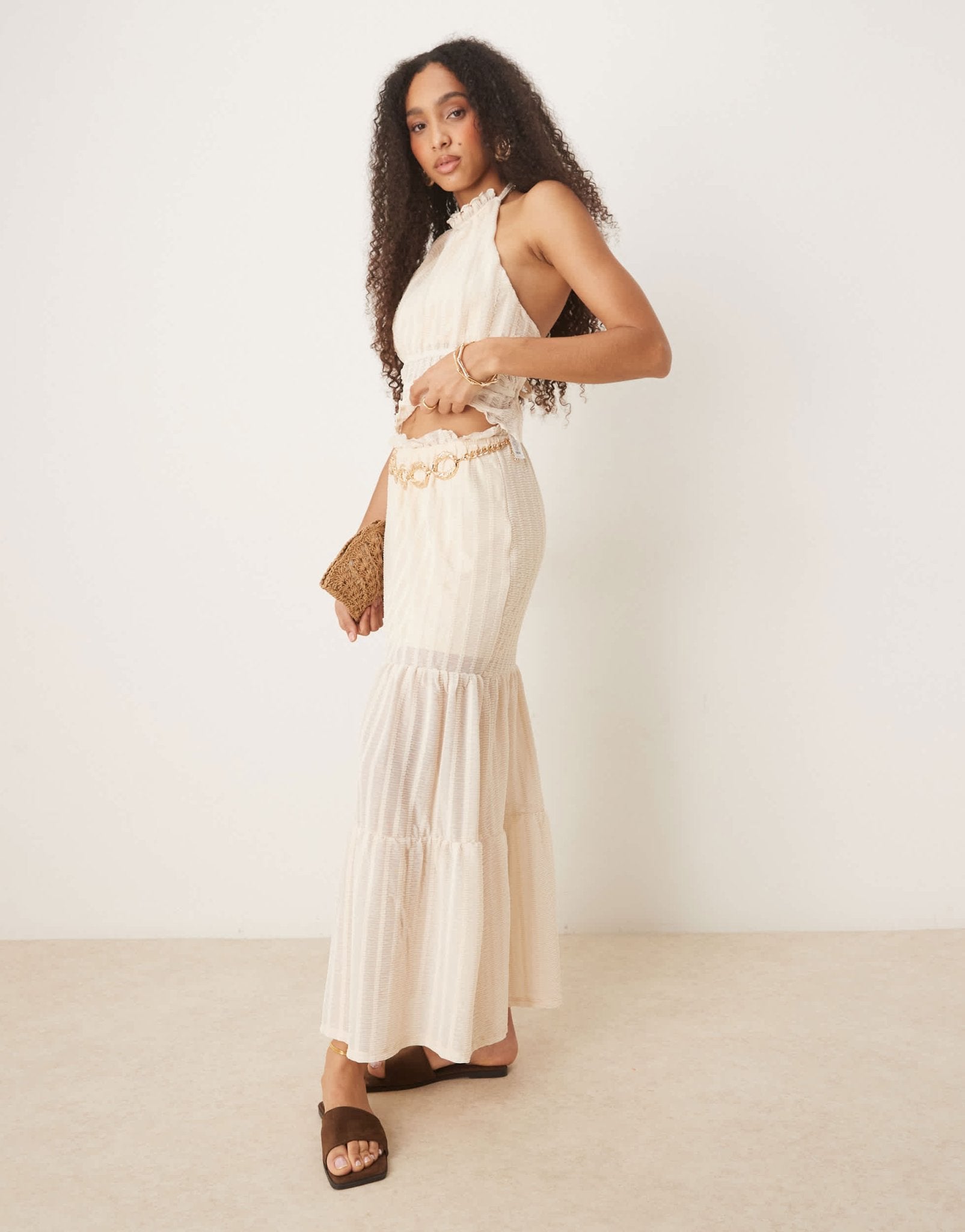 ASOS DESIGN co-ord textured tiered maxi skirt in cream - ASOS Sample Sale