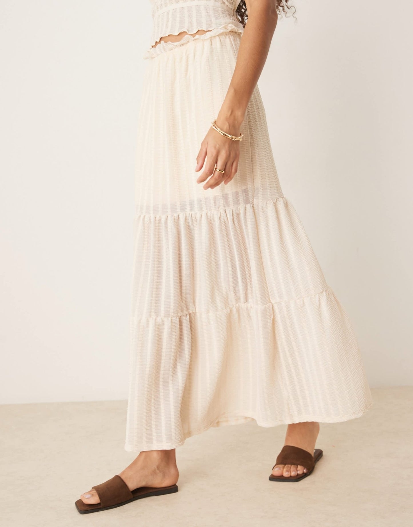 ASOS DESIGN co-ord textured tiered maxi skirt in cream - ASOS Sample Sale