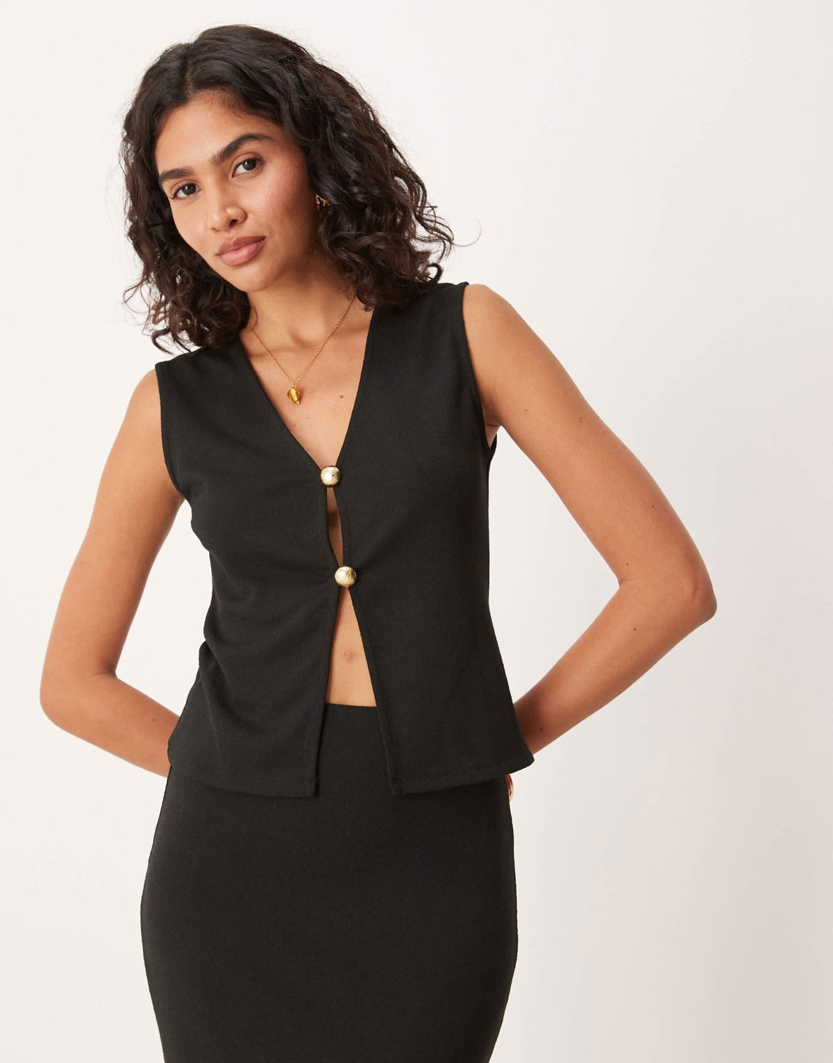 ASOS DESIGN co-ord v-neck button tank top in black - ASOS Sample Sale