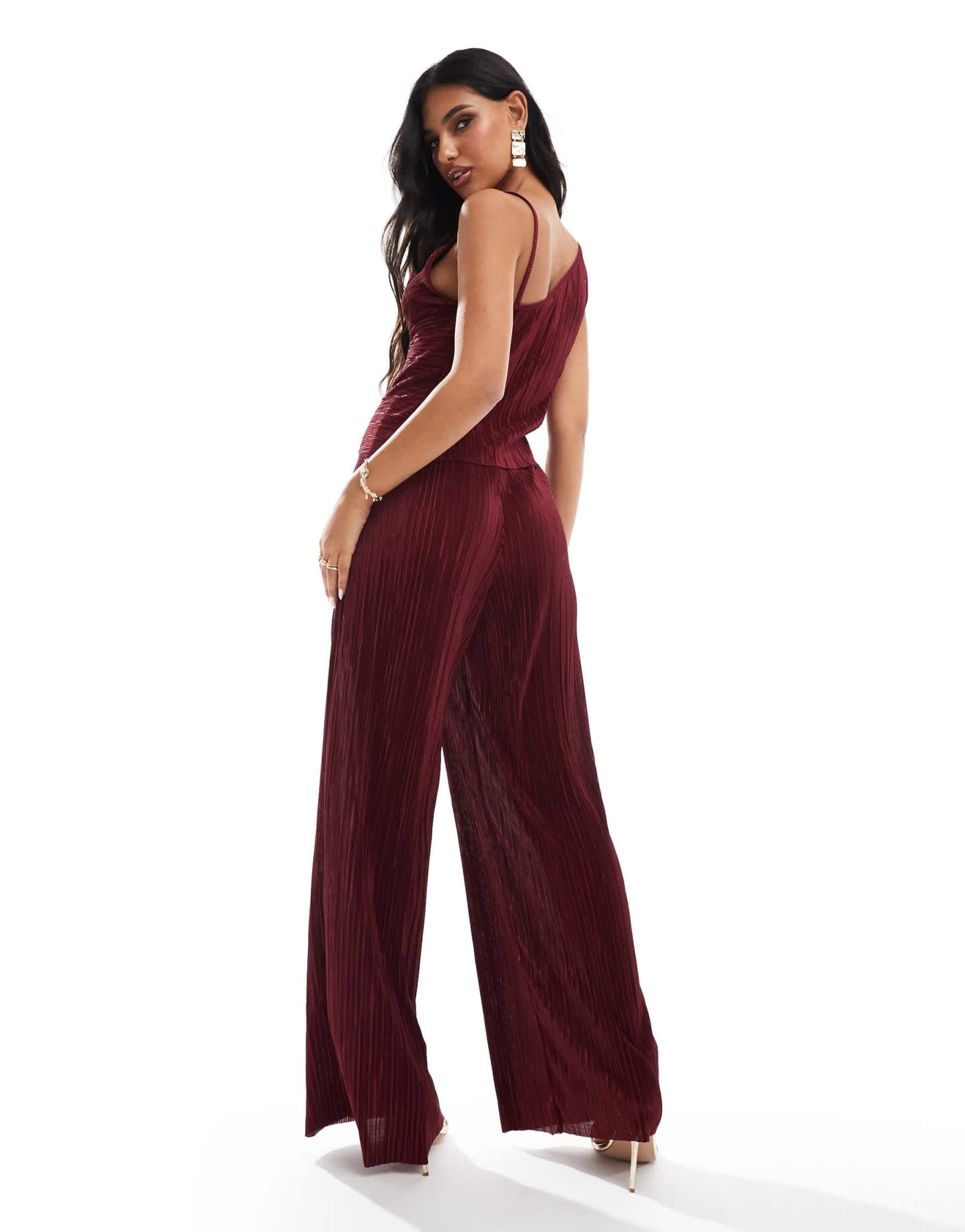 ASOS DESIGN co - ord wide leg high waisted plisse trouser in burgundy - ASOS Sample Sale