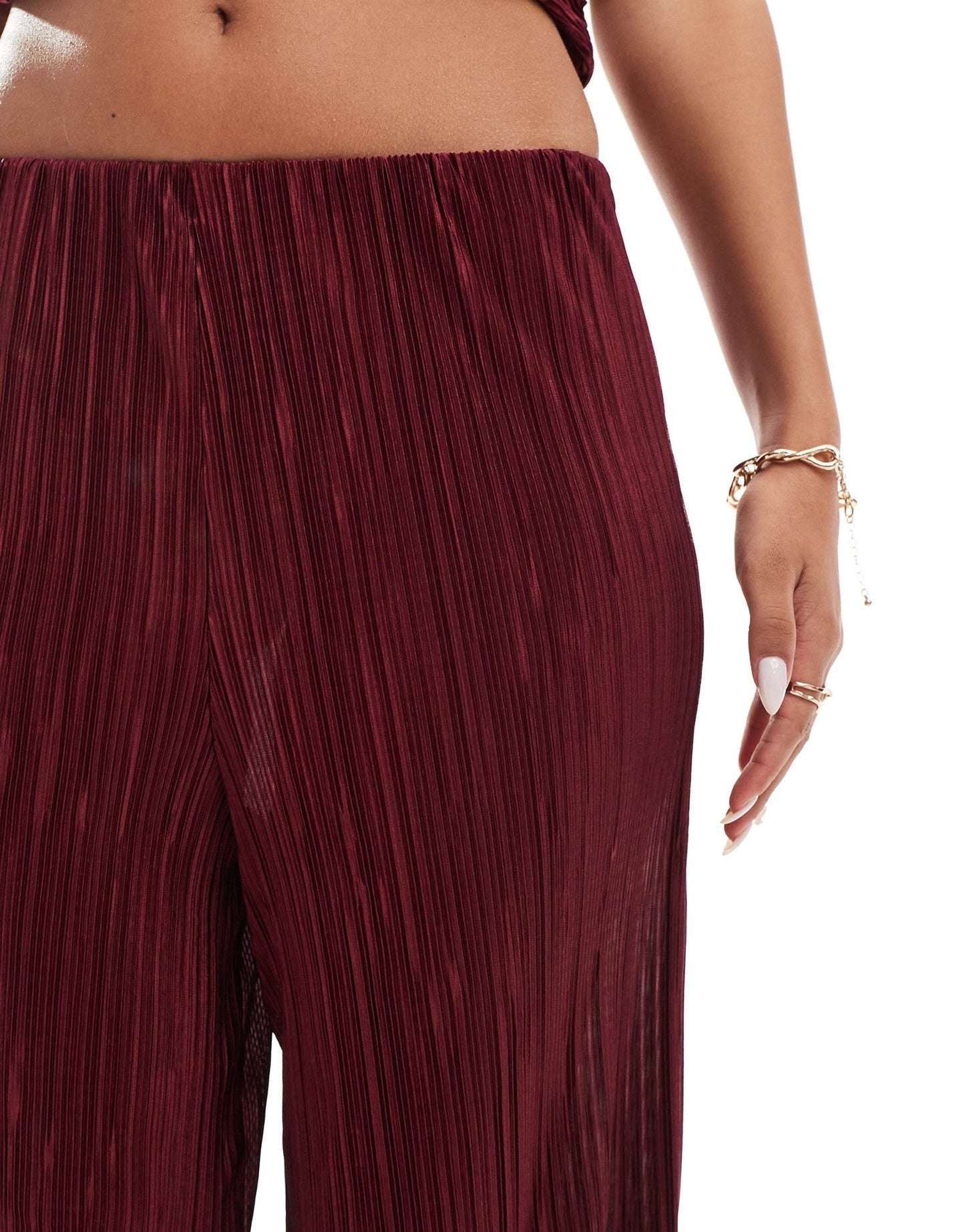 ASOS DESIGN co - ord wide leg high waisted plisse trouser in burgundy - ASOS Sample Sale