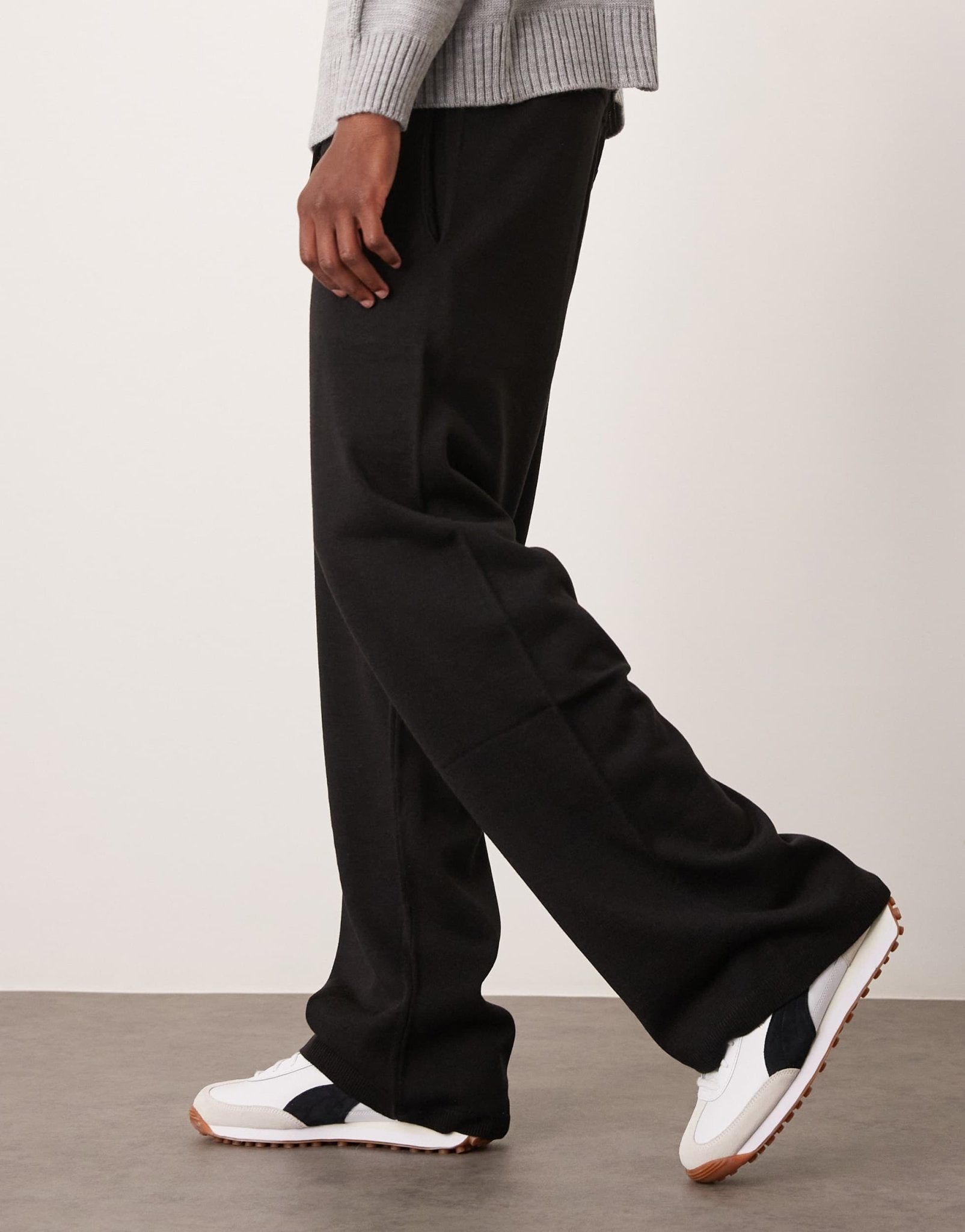 ASOS DESIGN co - ord wide leg knitted trousers in black - ASOS Sample Sale