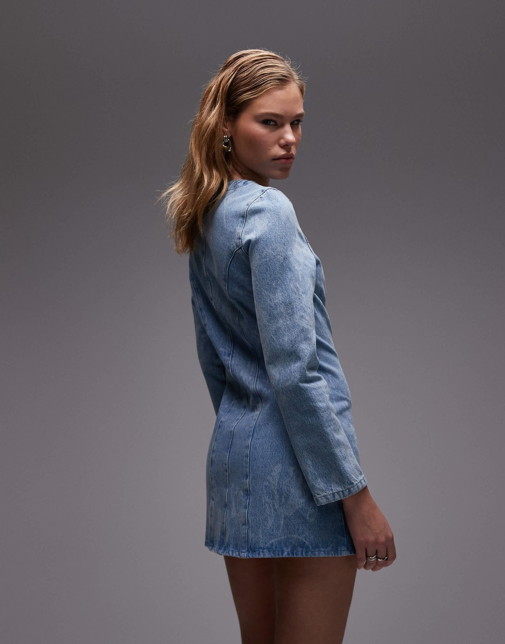 ASOS DESIGN cocoon sleeve cinch dress in floral mid wash blue - ASOS Sample Sale
