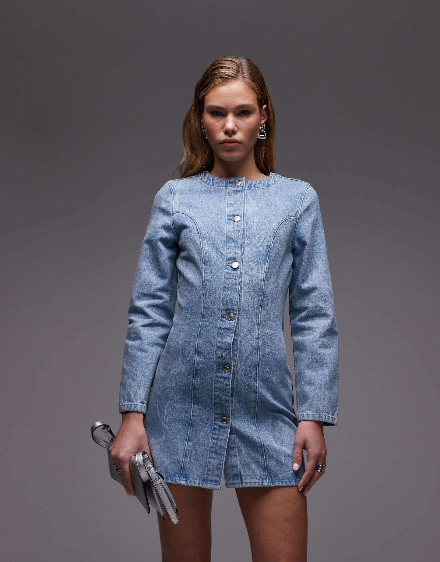 ASOS DESIGN cocoon sleeve cinch dress in floral mid wash blue - ASOS Sample Sale