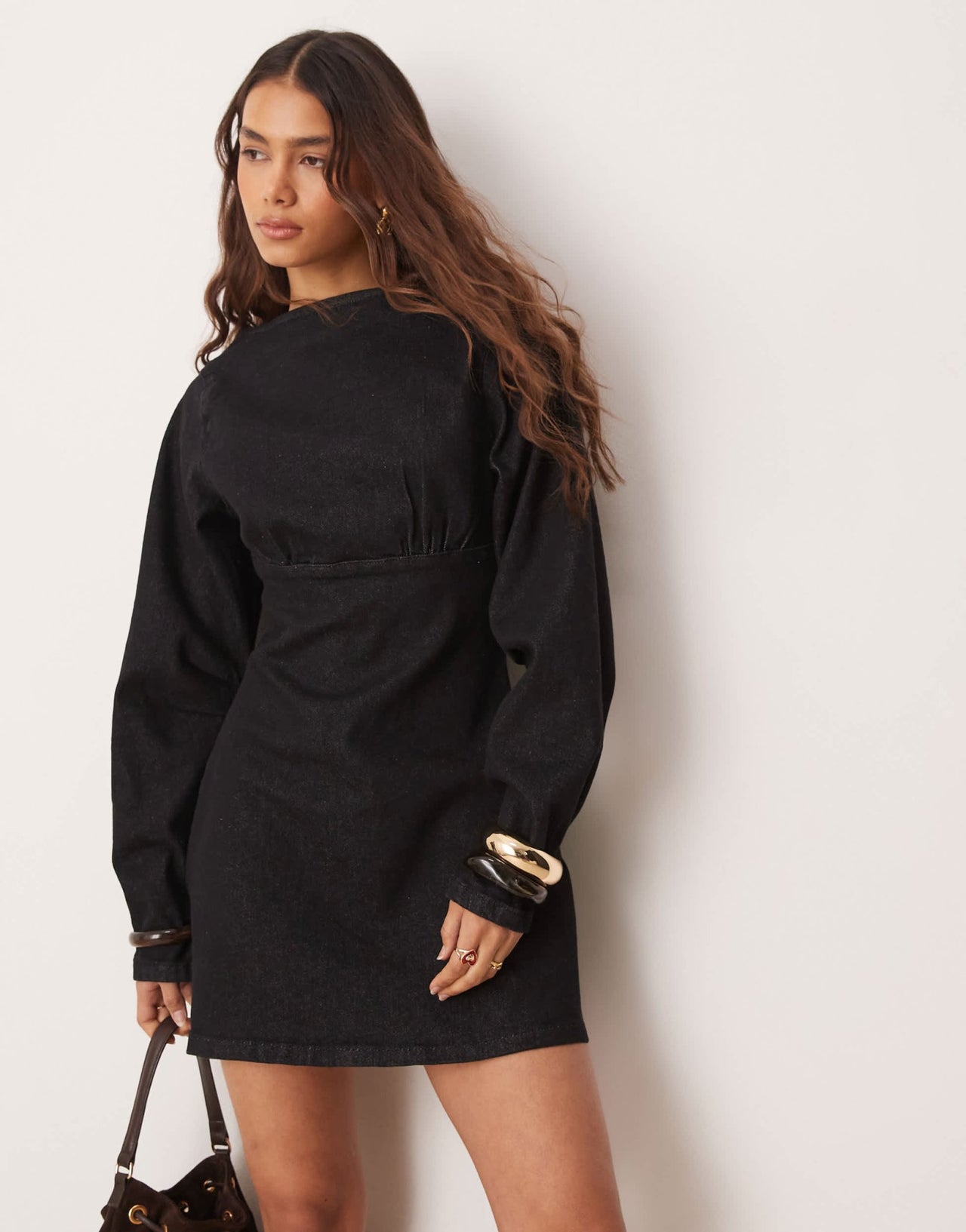 ASOS DESIGN cocoon sleeve denim mini dress in black - ASOS Sample Sale