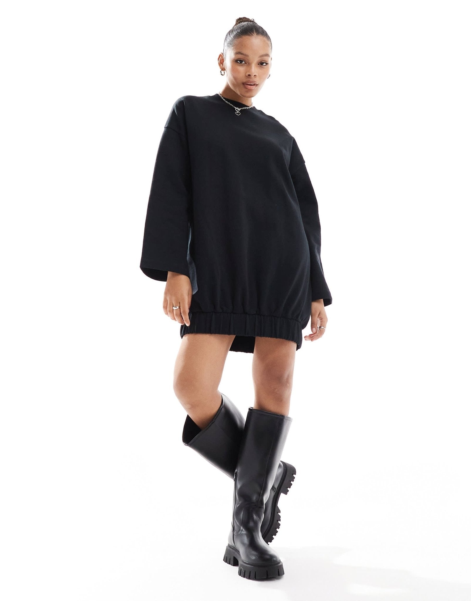 ASOS DESIGN cocoon sleeve mini sweat dress in black - ASOS Sample Sale