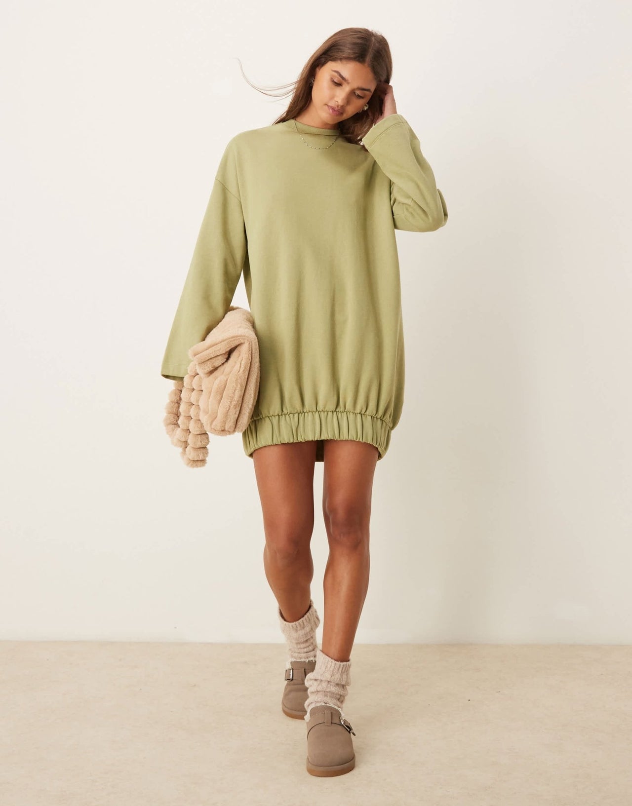 ASOS DESIGN cocoon sleeve mini sweat dress in green - ASOS Sample Sale