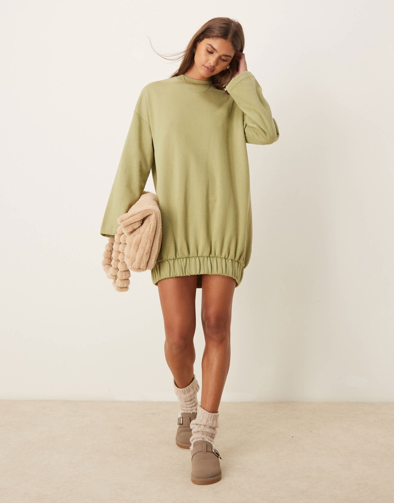 ASOS DESIGN cocoon sleeve mini sweat dress in green - ASOS Sample Sale
