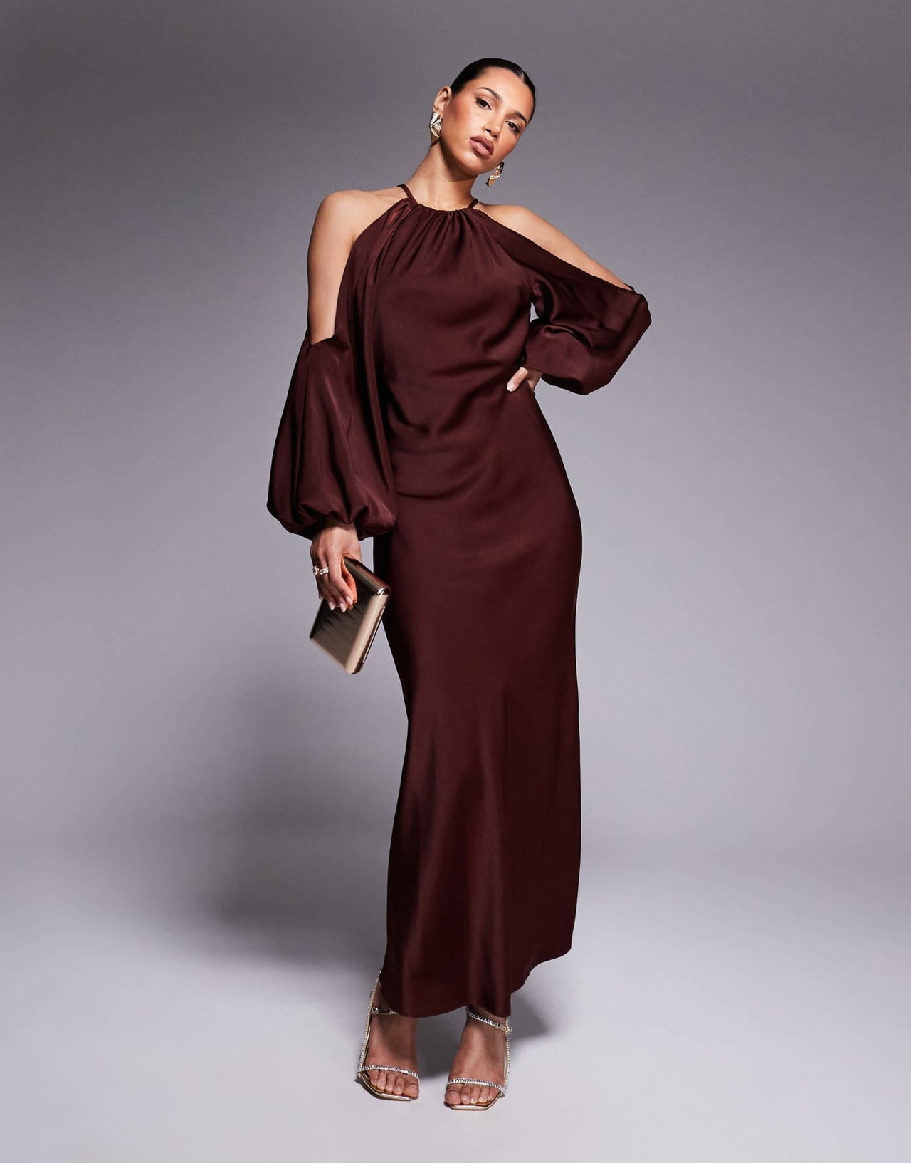 ASOS DESIGN cold shoulder blouson maxi dress in rust - ASOS Sample Sale