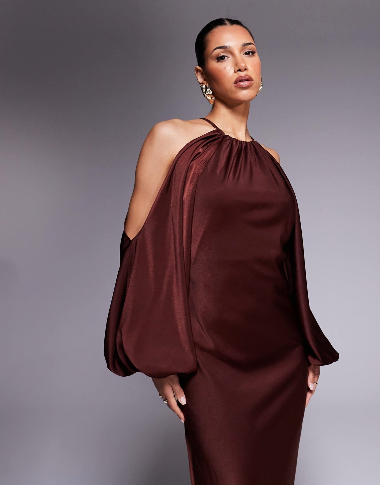 ASOS DESIGN cold shoulder blouson maxi dress in rust - ASOS Sample Sale