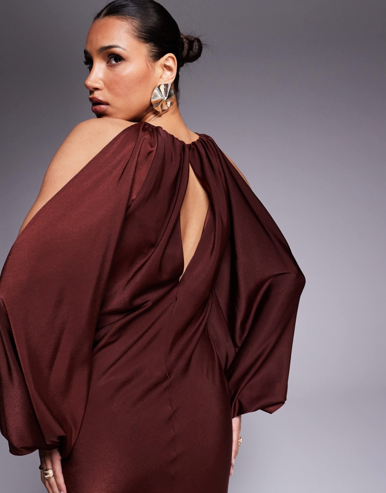 ASOS DESIGN cold shoulder blouson maxi dress in rust - ASOS Sample Sale