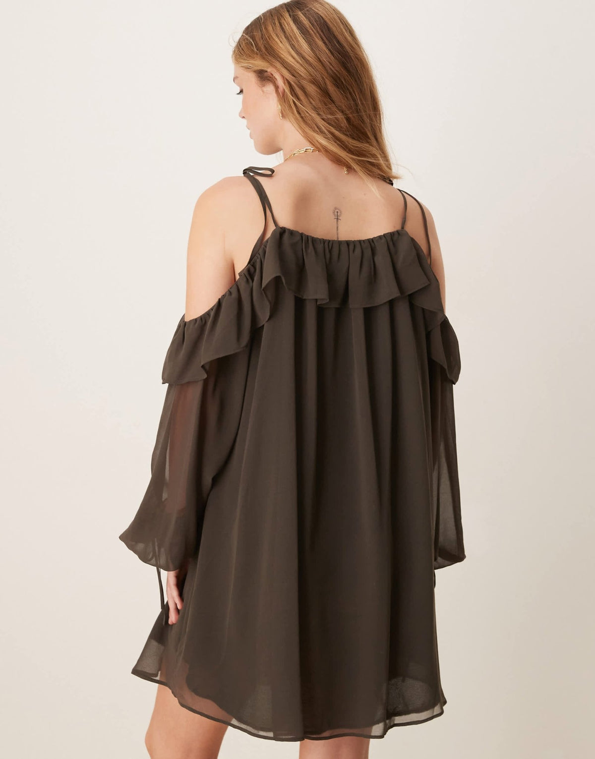 ASOS DESIGN cold shoulder smock mini dress in charcoal - ASOS Sample Sale