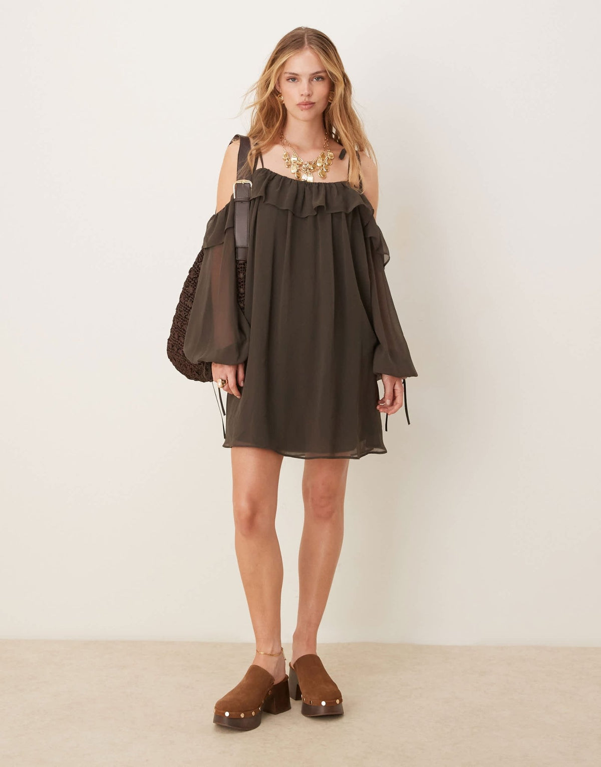 ASOS DESIGN cold shoulder smock mini dress in charcoal - ASOS Sample Sale