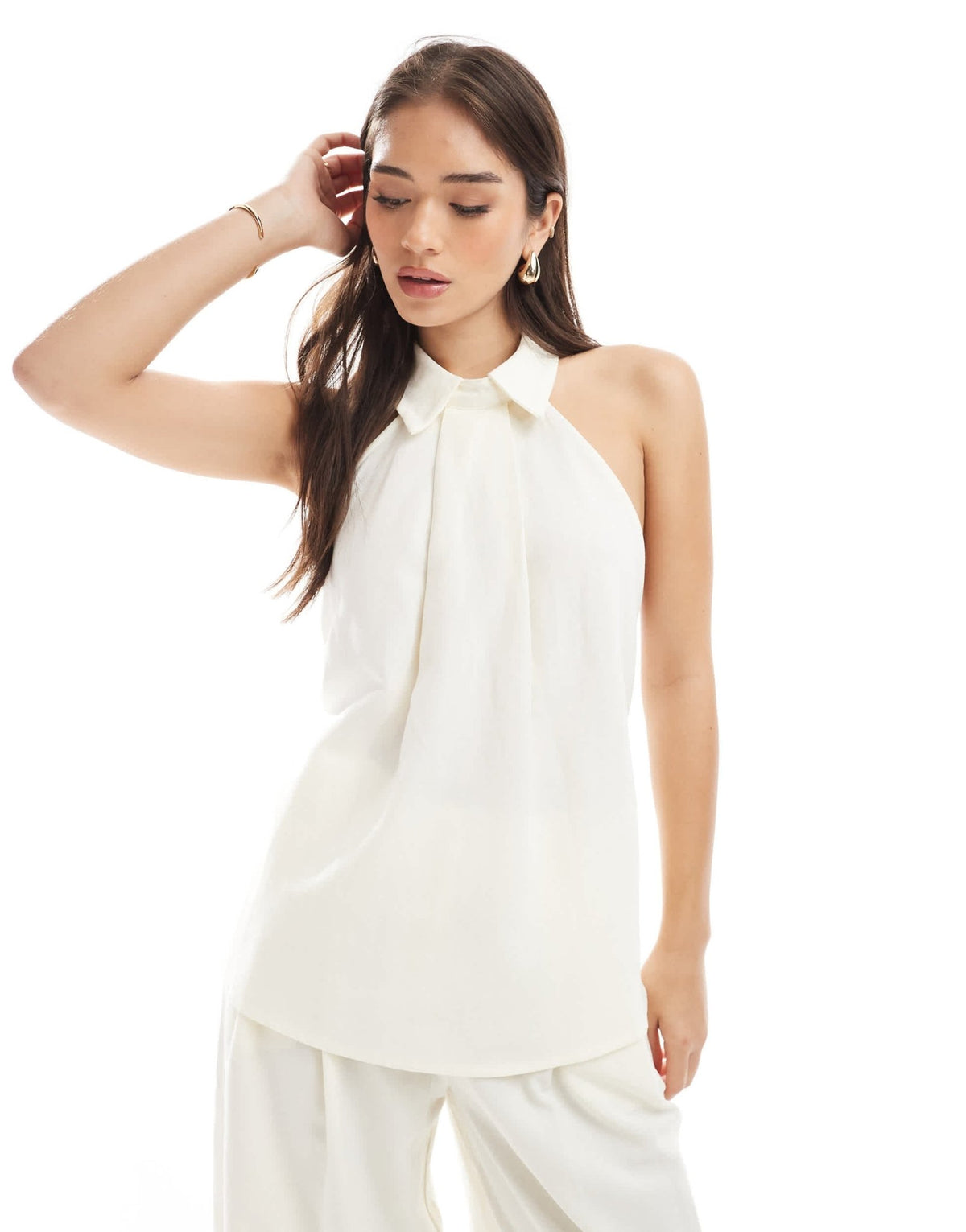 ASOS DESIGN collar detail halter top in ecru co ord - ASOS Sample Sale
