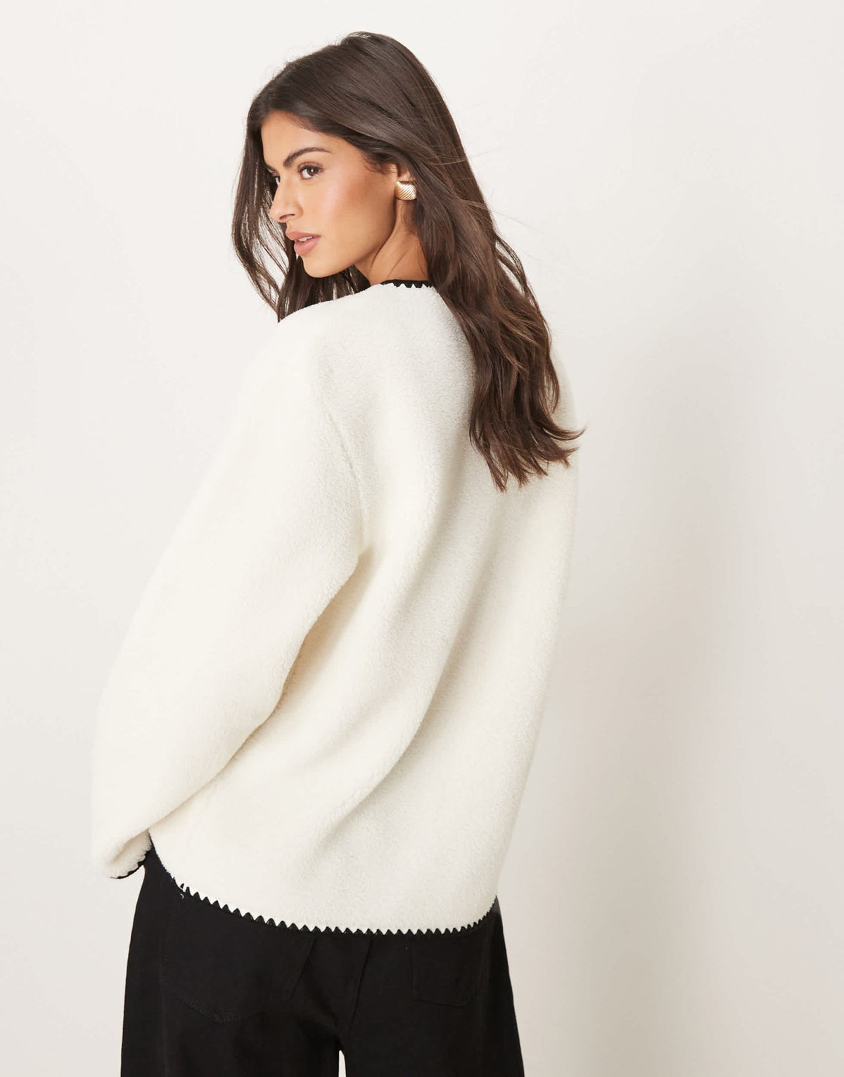 ASOS DESIGN collared borg jacket with blanket stitch detail in cream - ASOS Sample Sale