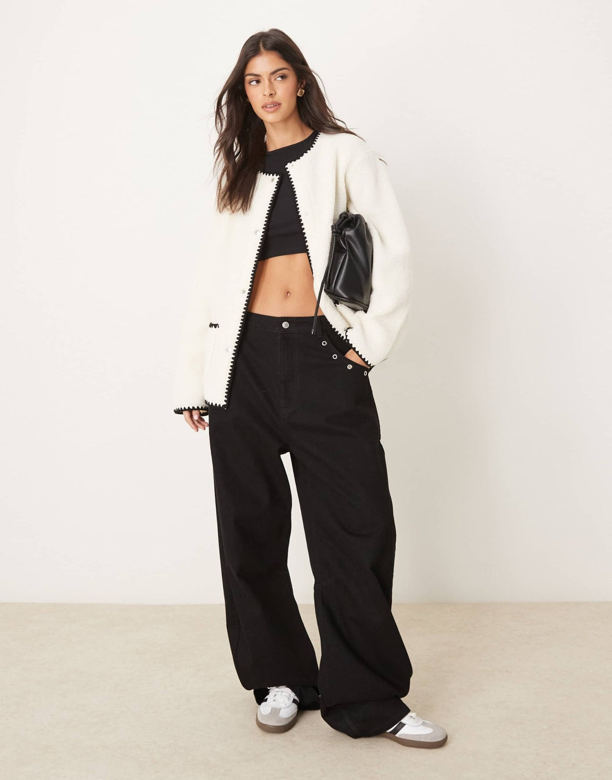 ASOS DESIGN collared borg jacket with blanket stitch detail in cream - ASOS Sample Sale