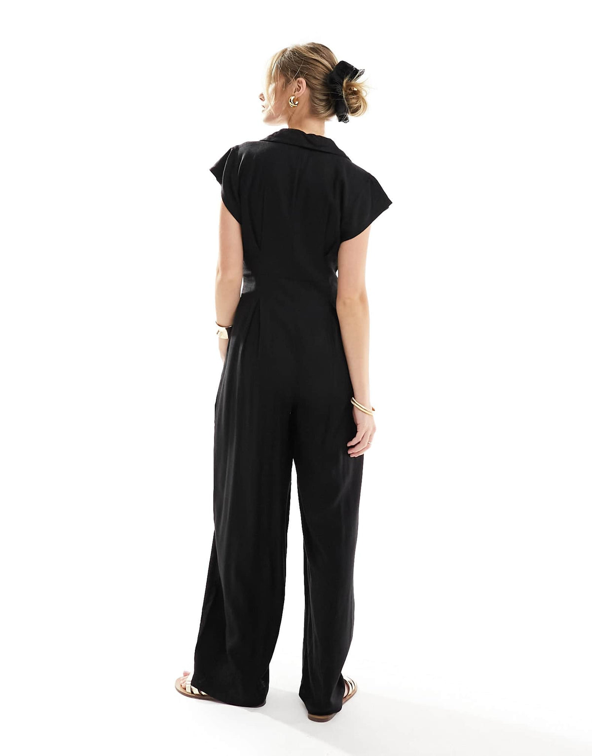 ASOS DESIGN collared linen button through jumpsuit in black - ASOS Sample Sale