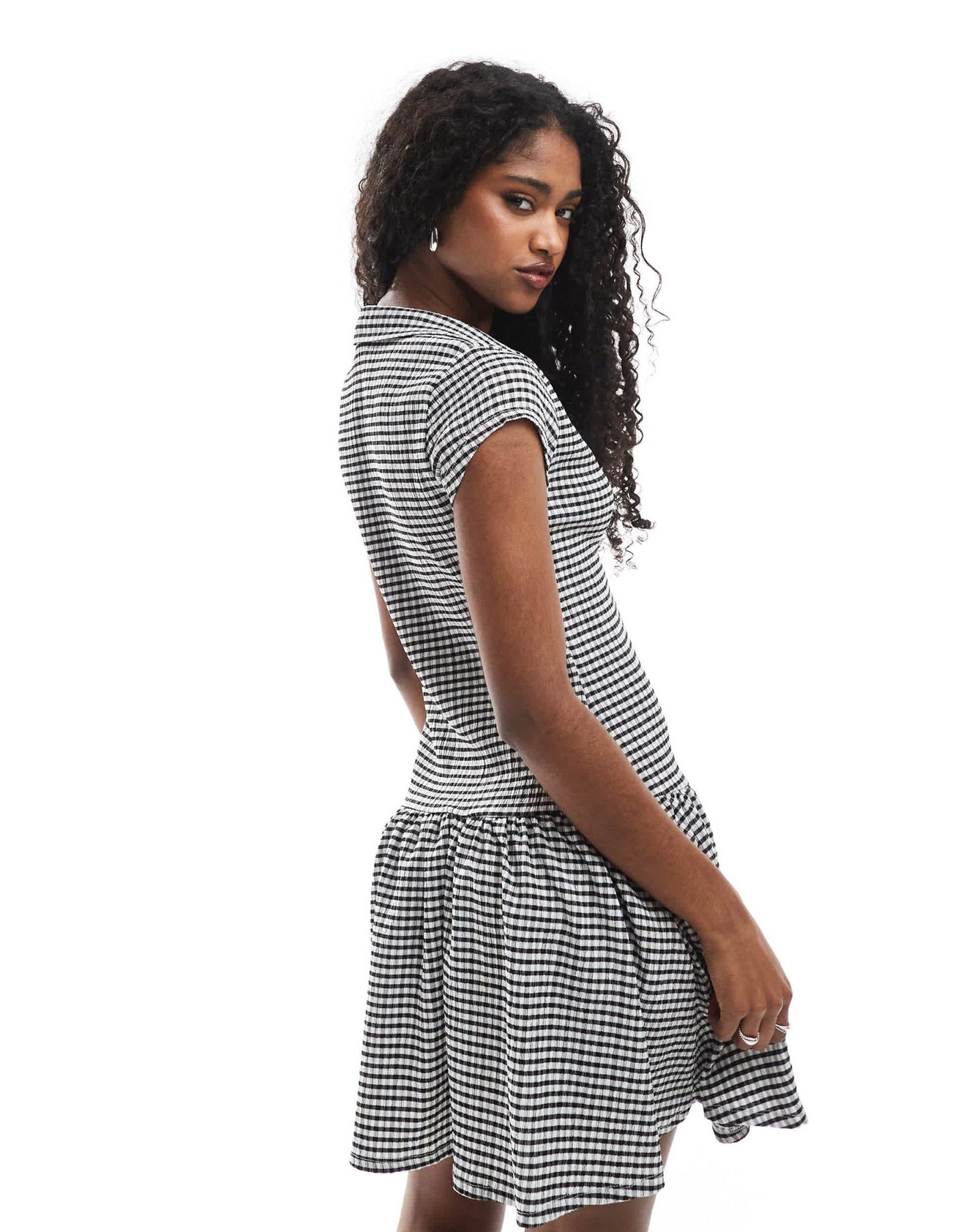 ASOS DESIGN collared short sleeve mini dress in mono gingham - ASOS Sample Sale