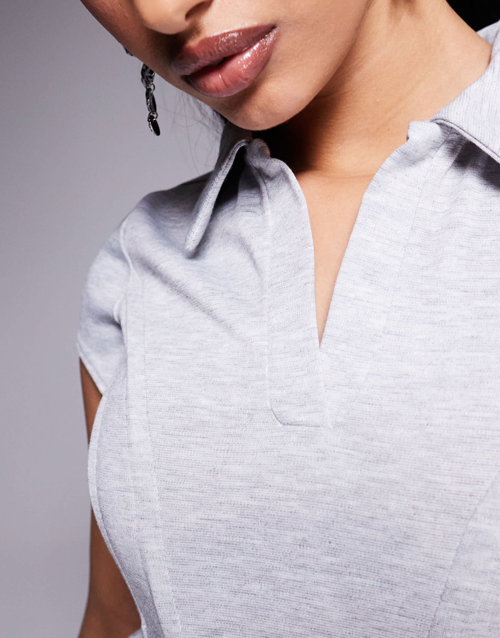ASOS DESIGN collared short sleeve top with corset detail in grey marl - ASOS Sample Sale