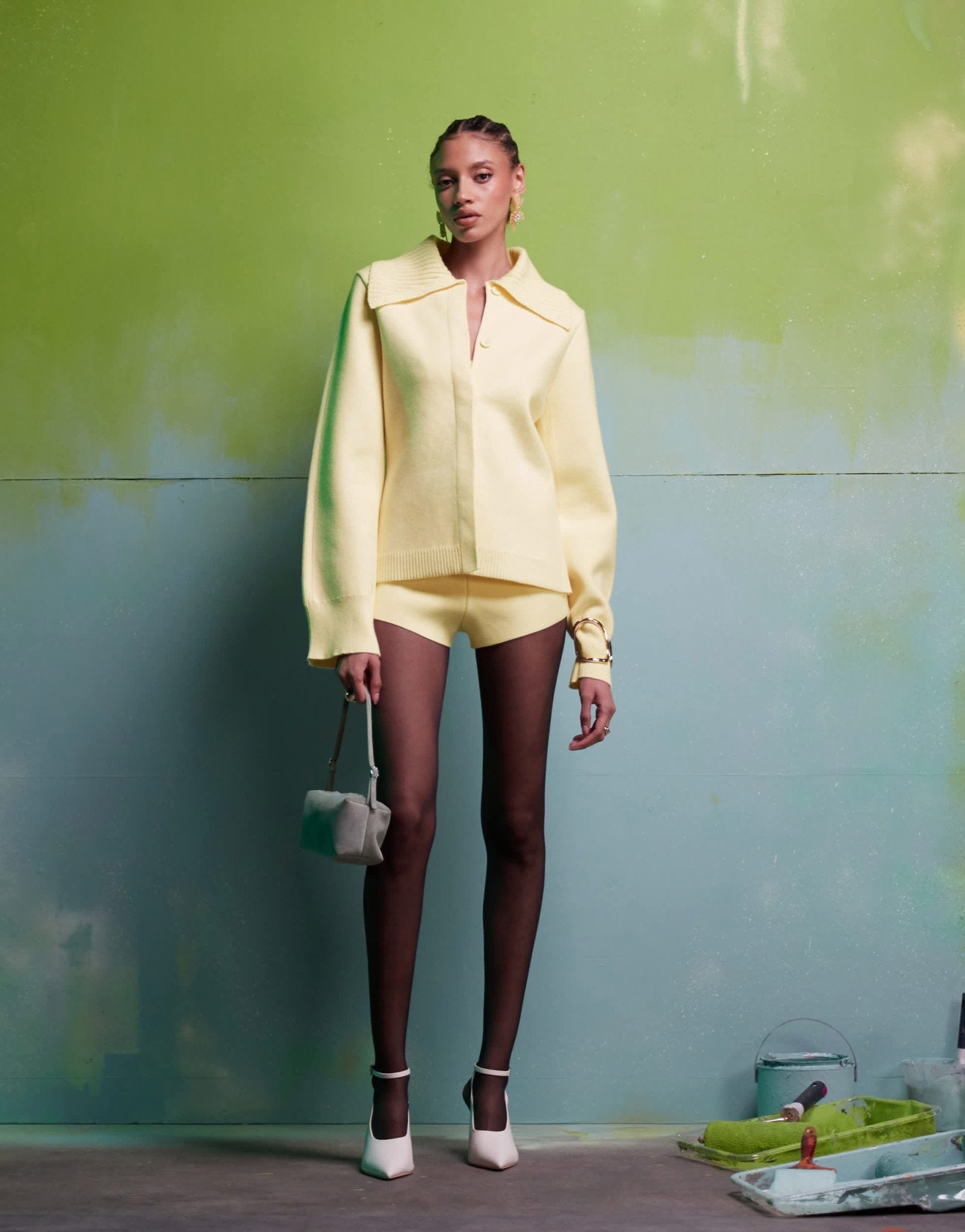 ASOS DESIGN collared structured knit waisted shirt cardigan co - ord in cream - ASOS Sample Sale