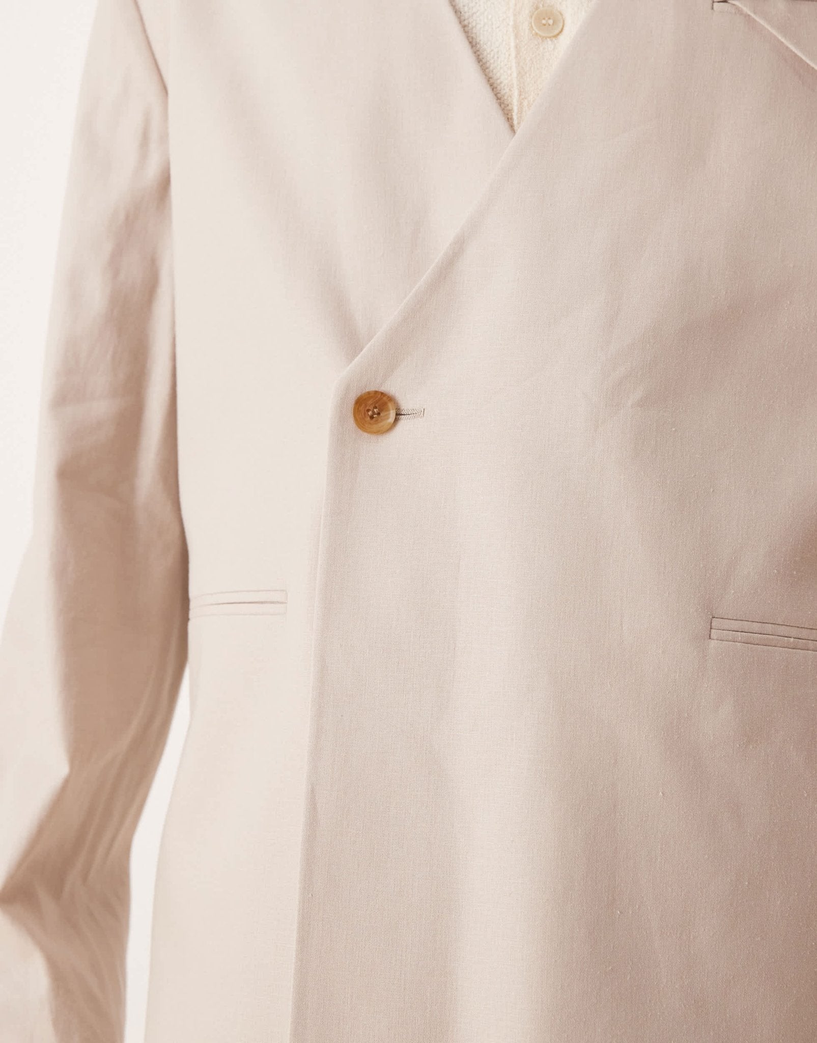 ASOS DESIGN collarless boxy suit jacket with linen in stone - ASOS Sample Sale