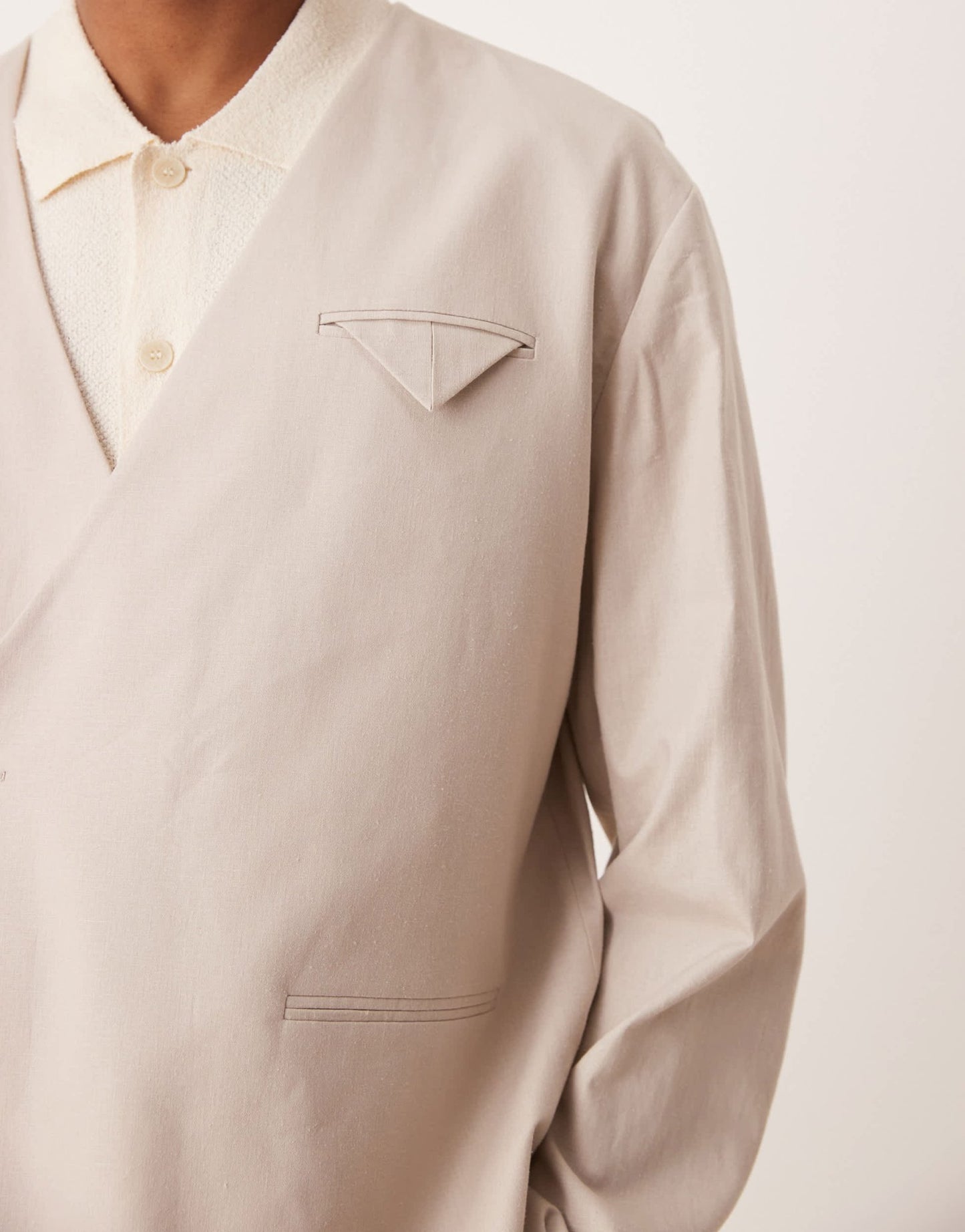 ASOS DESIGN collarless boxy suit jacket with linen in stone - ASOS Sample Sale