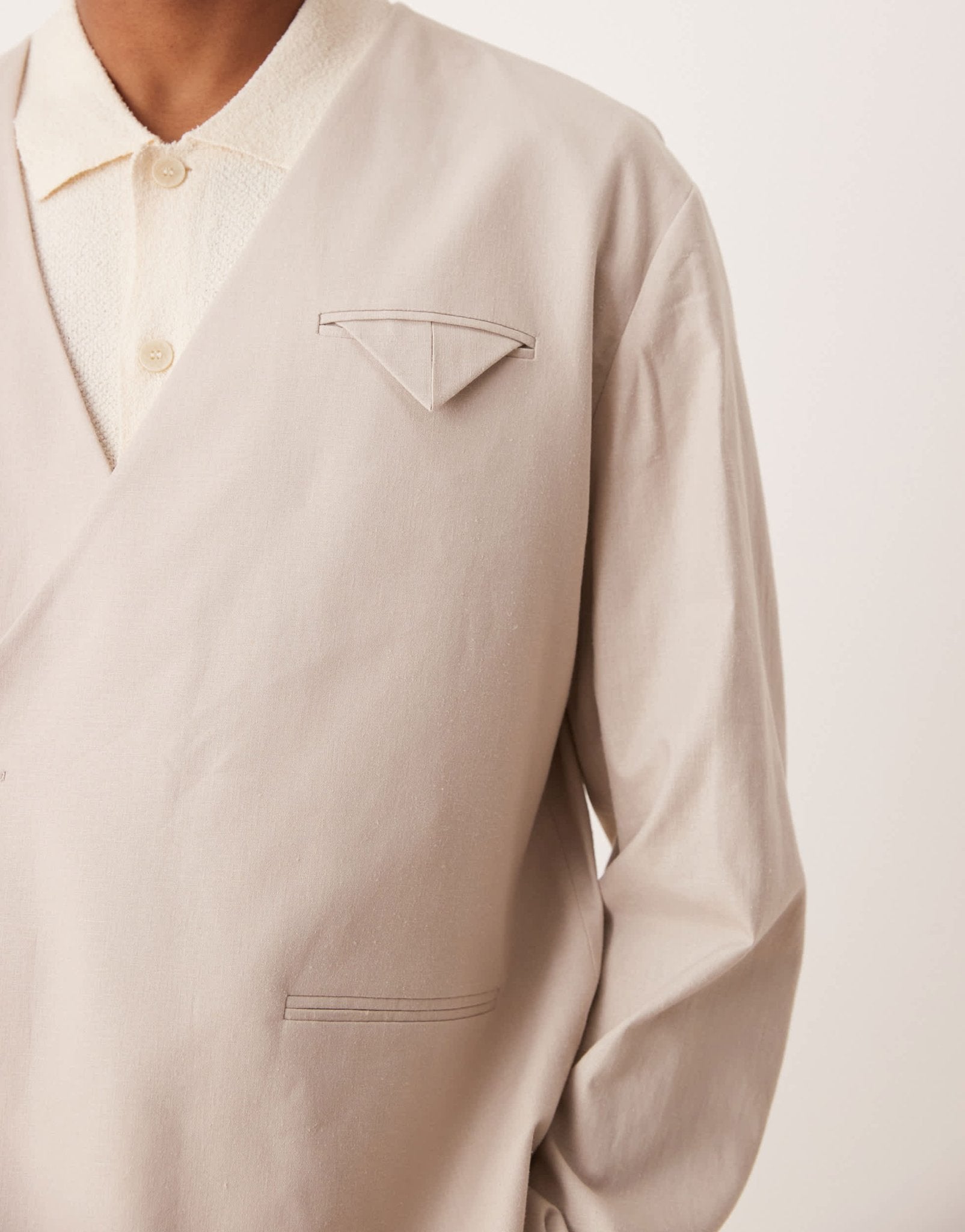 ASOS DESIGN collarless boxy suit jacket with linen in stone - ASOS Sample Sale