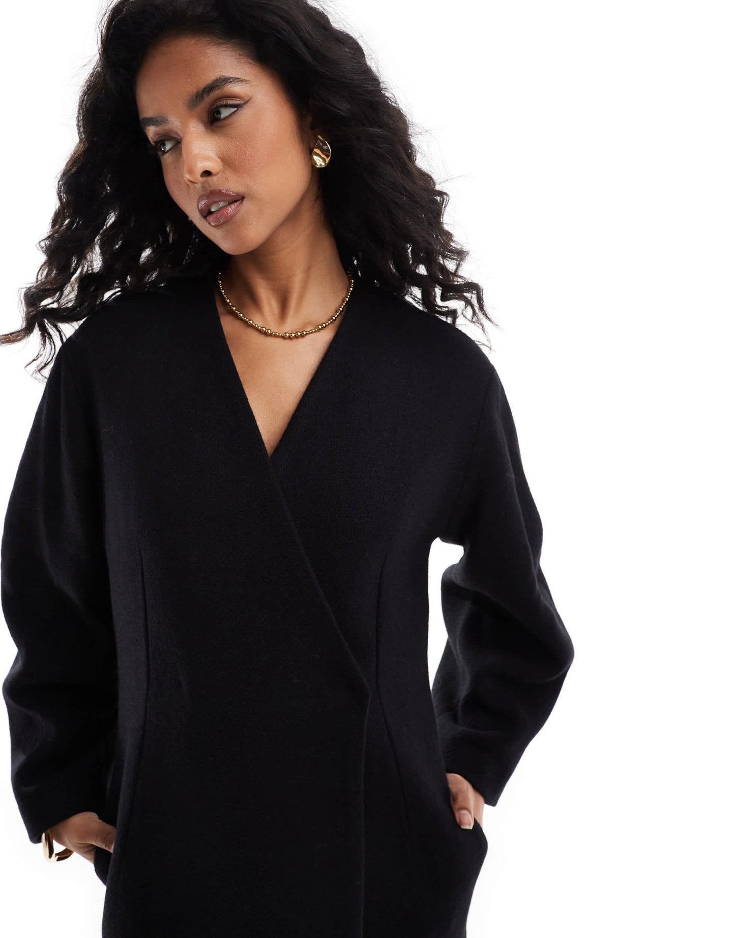 ASOS DESIGN collarless nipped waisted wool coat in black - ASOS Sample Sale