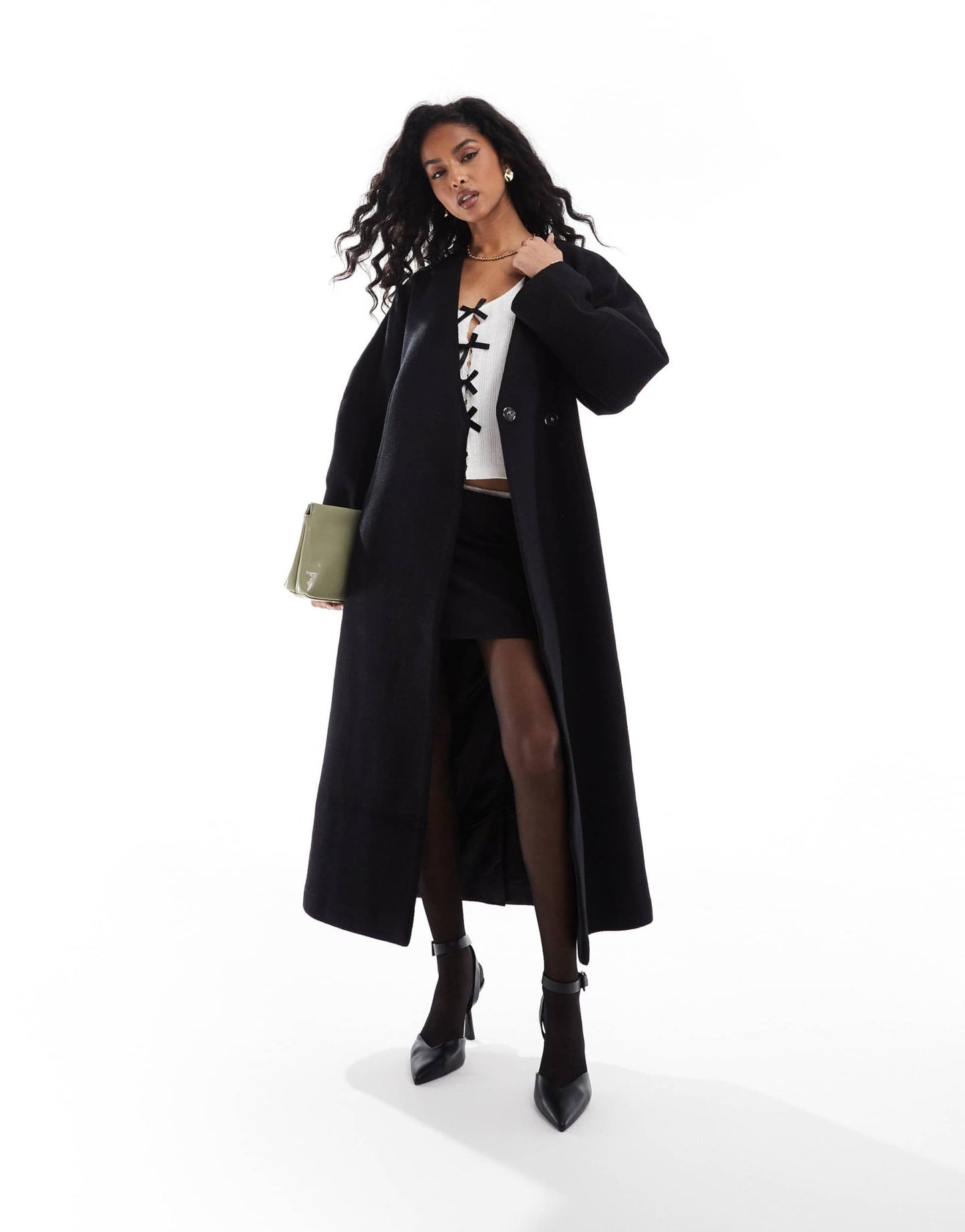 ASOS DESIGN collarless nipped waisted wool coat in black - ASOS Sample Sale
