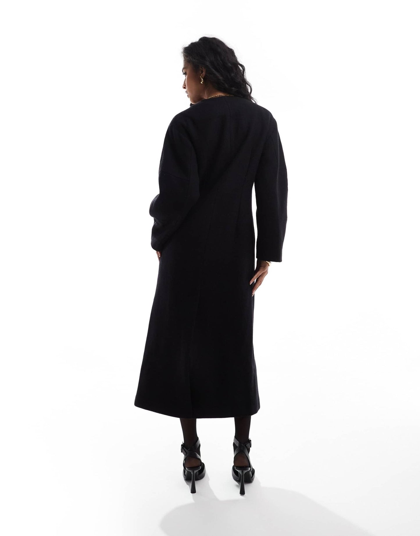 ASOS DESIGN collarless nipped waisted wool coat in black - ASOS Sample Sale