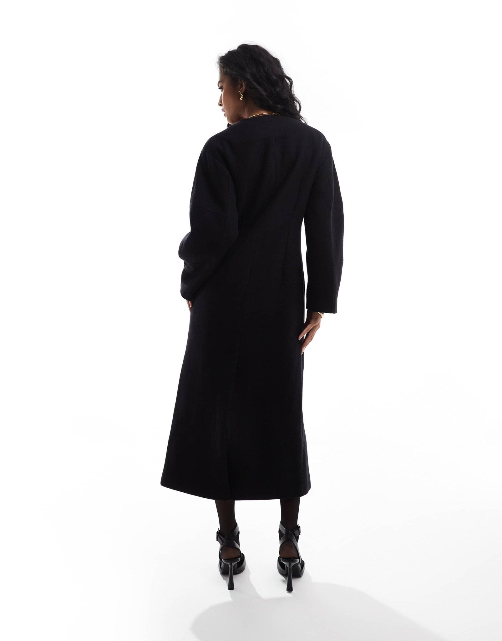 ASOS DESIGN collarless nipped waisted wool coat in black - ASOS Sample Sale