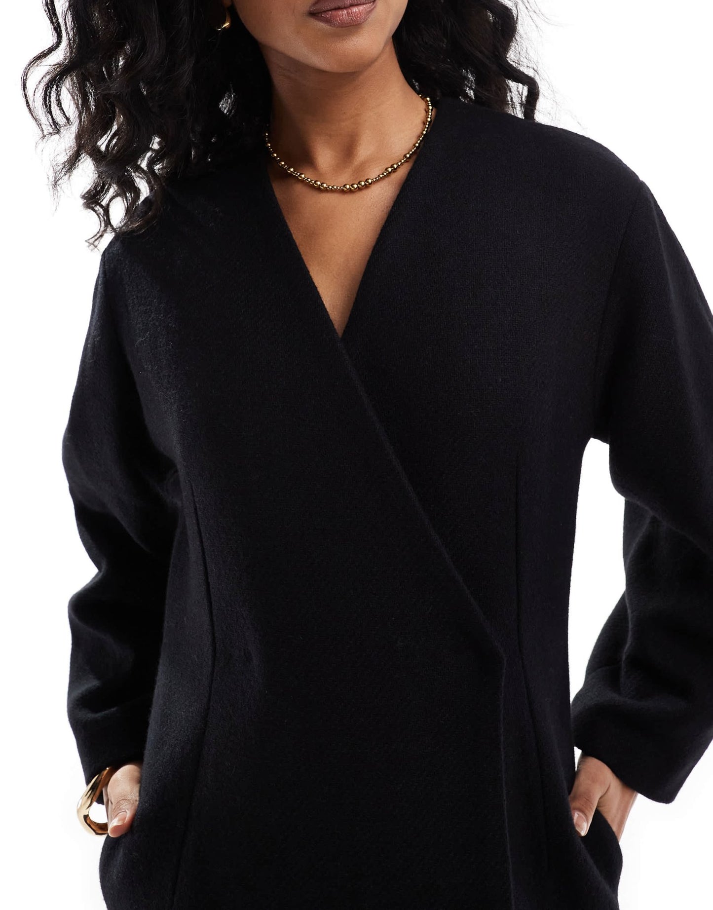 ASOS DESIGN collarless nipped waisted wool coat in black - ASOS Sample Sale