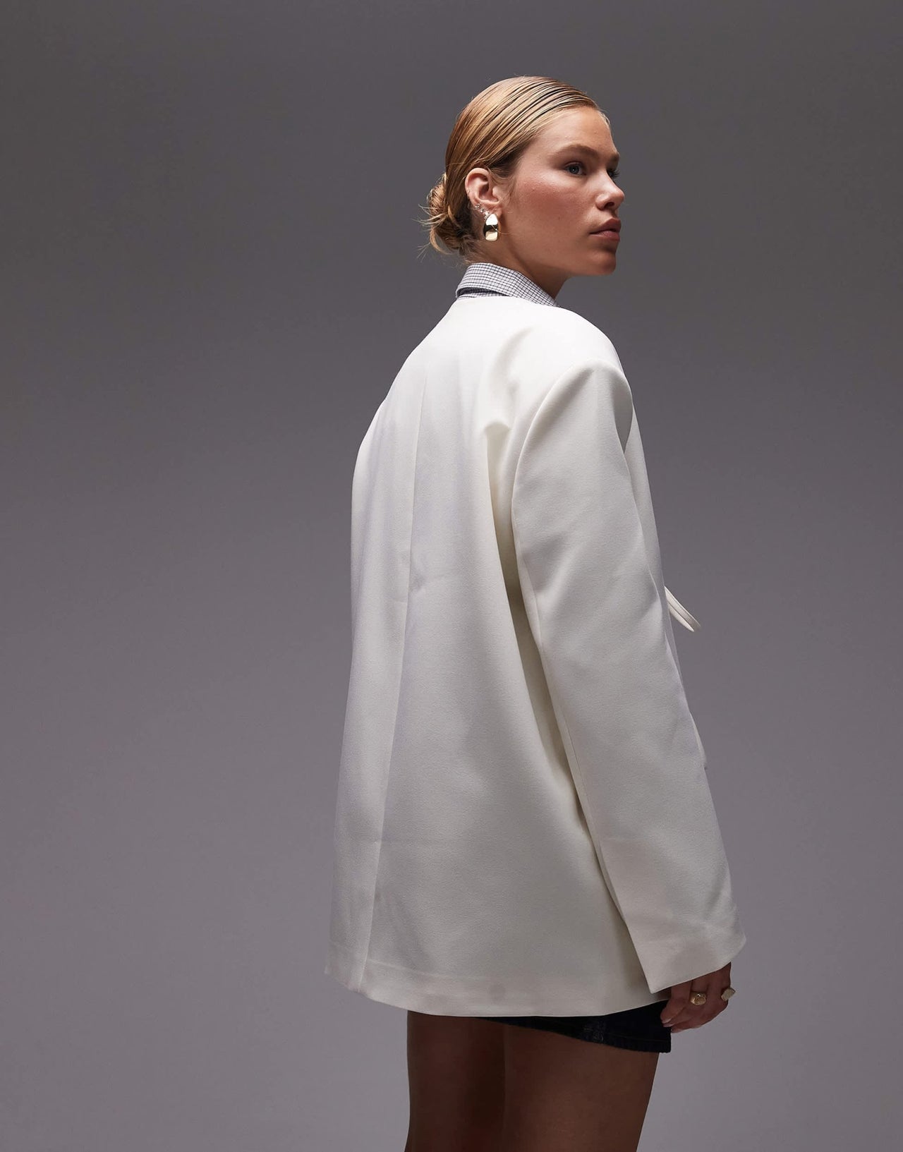 ASOS DESIGN collarless oversized tie front blazer in cream - ASOS Sample Sale