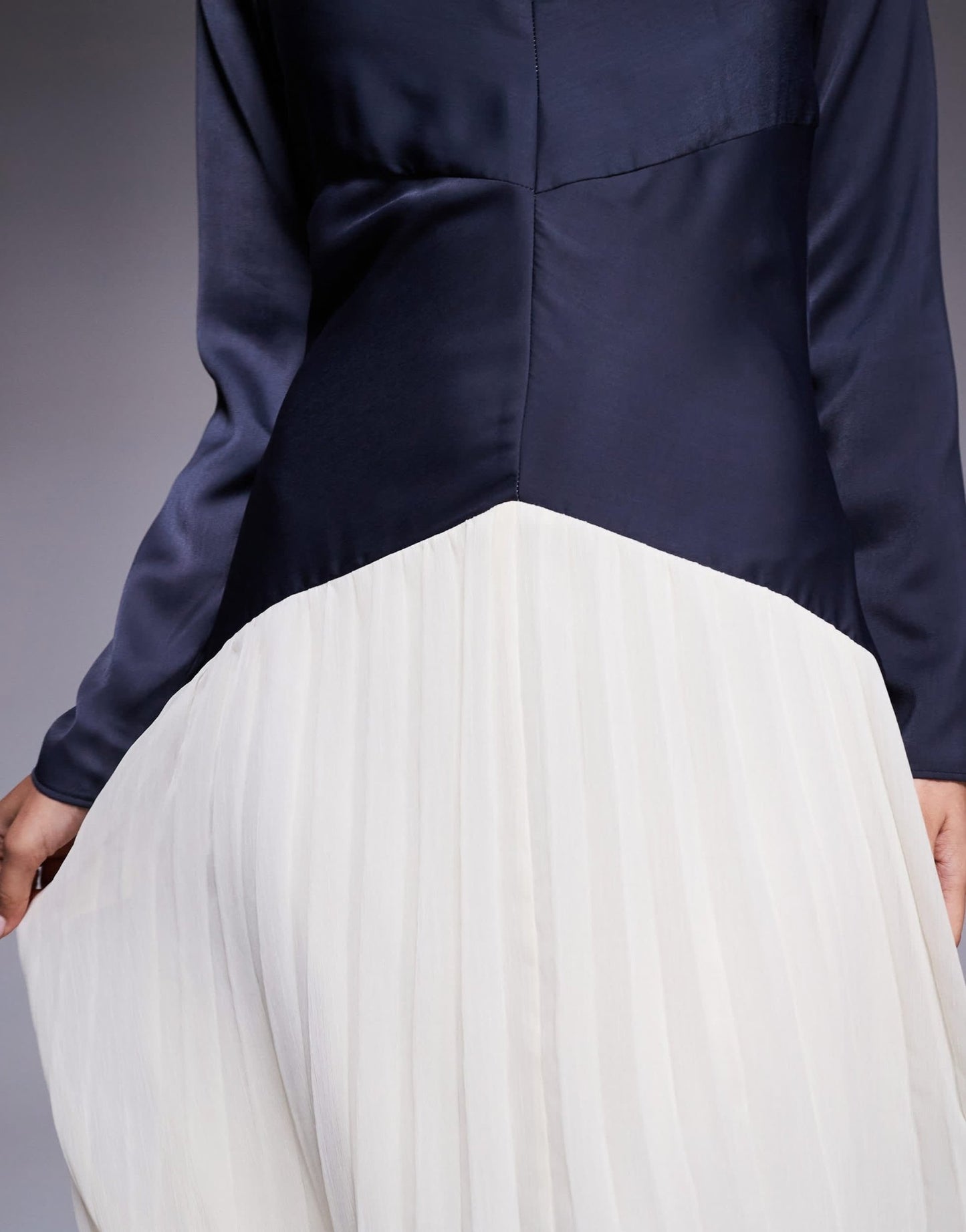 ASOS DESIGN colour block dropped waist pleated skirt maxi dress in navy and cream - ASOS Sample Sale