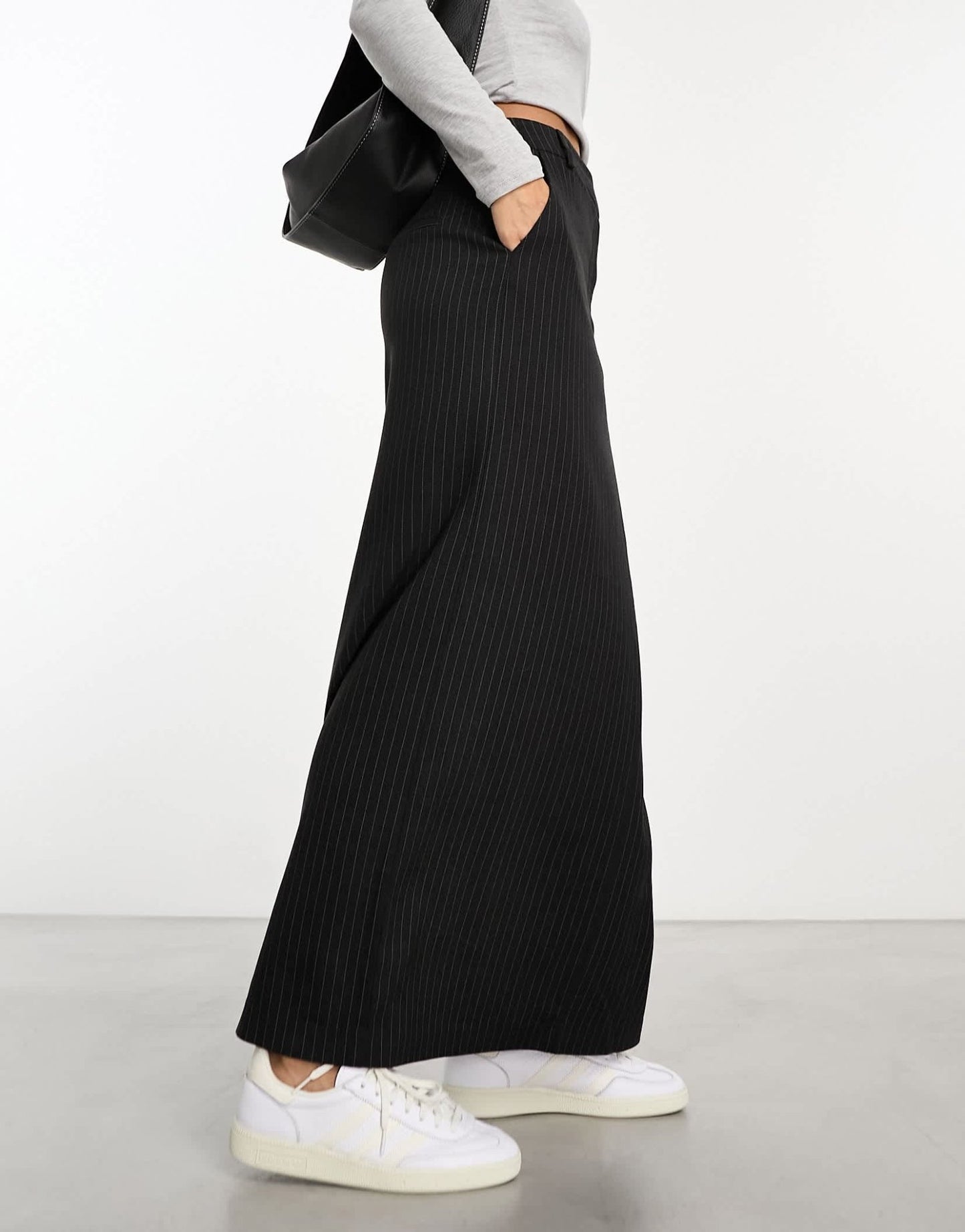 ASOS DESIGN column maxi skirt with split in charcoal stripe - ASOS Sample Sale