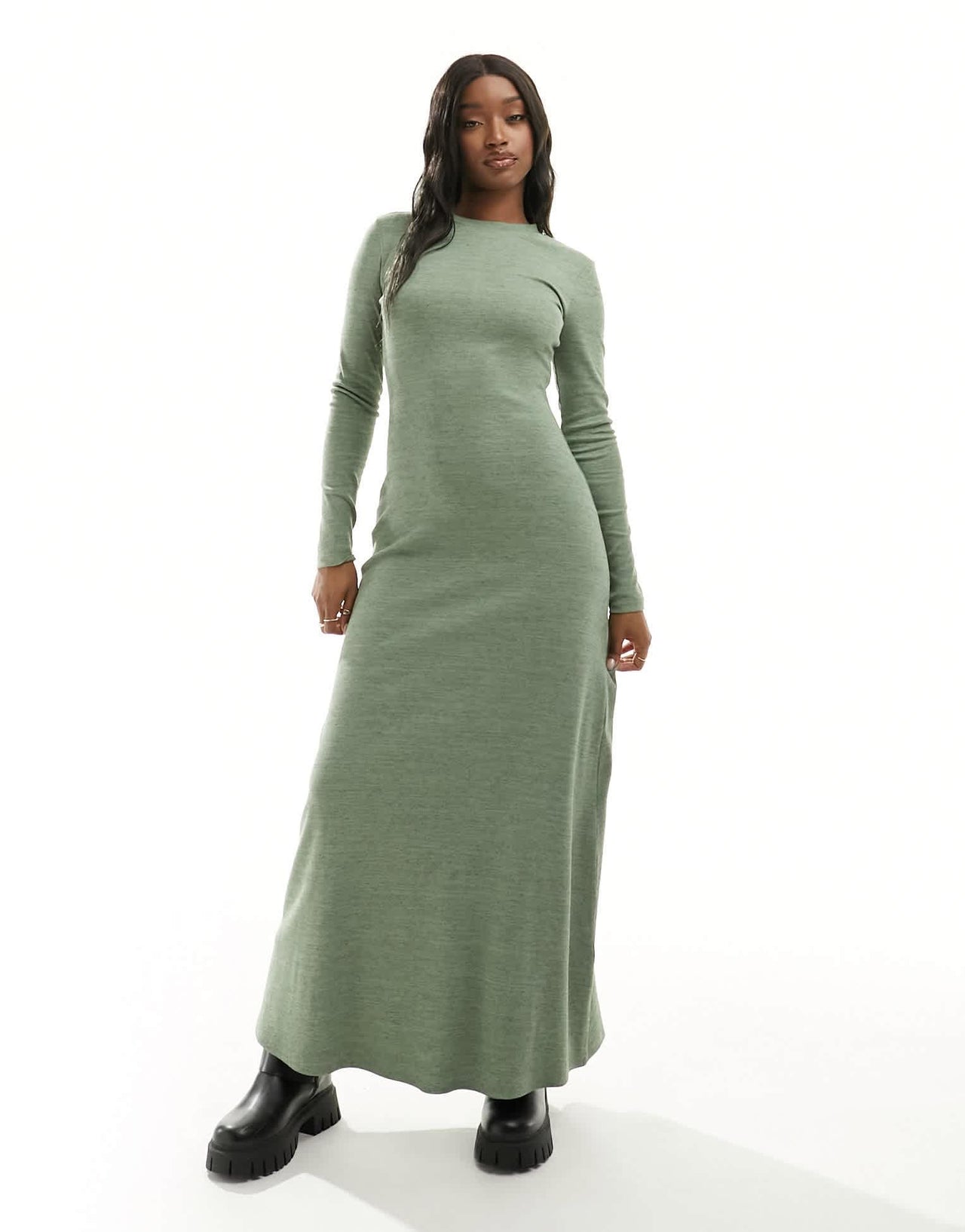 ASOS DESIGN column ribbed maxi dress with crew neck in khaki - ASOS Sample Sale