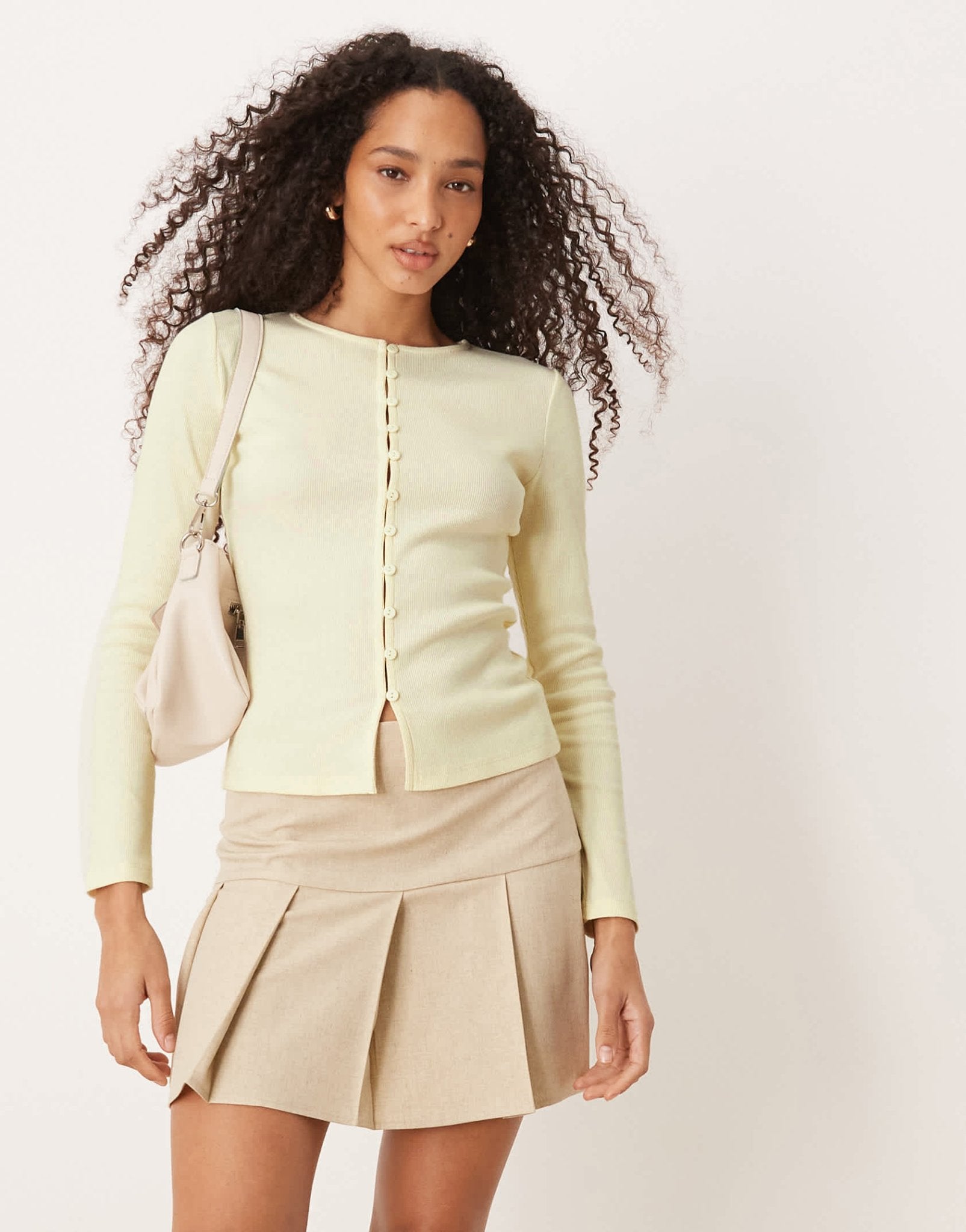 ASOS DESIGN compact mini rib button through top in buttermilk - ASOS Sample Sale