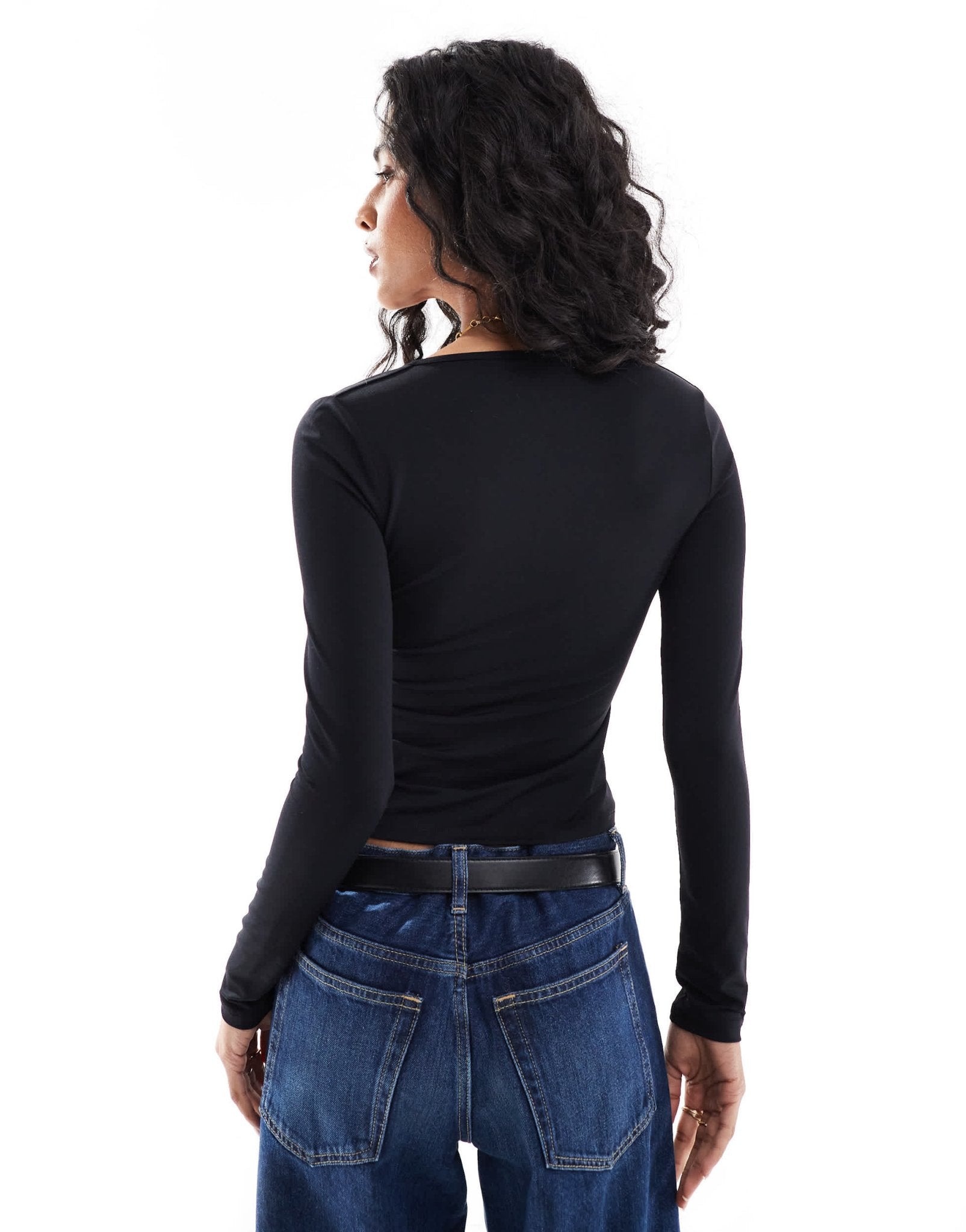 ASOS DESIGN contrast bust long sleeve top in black - ASOS Sample Sale
