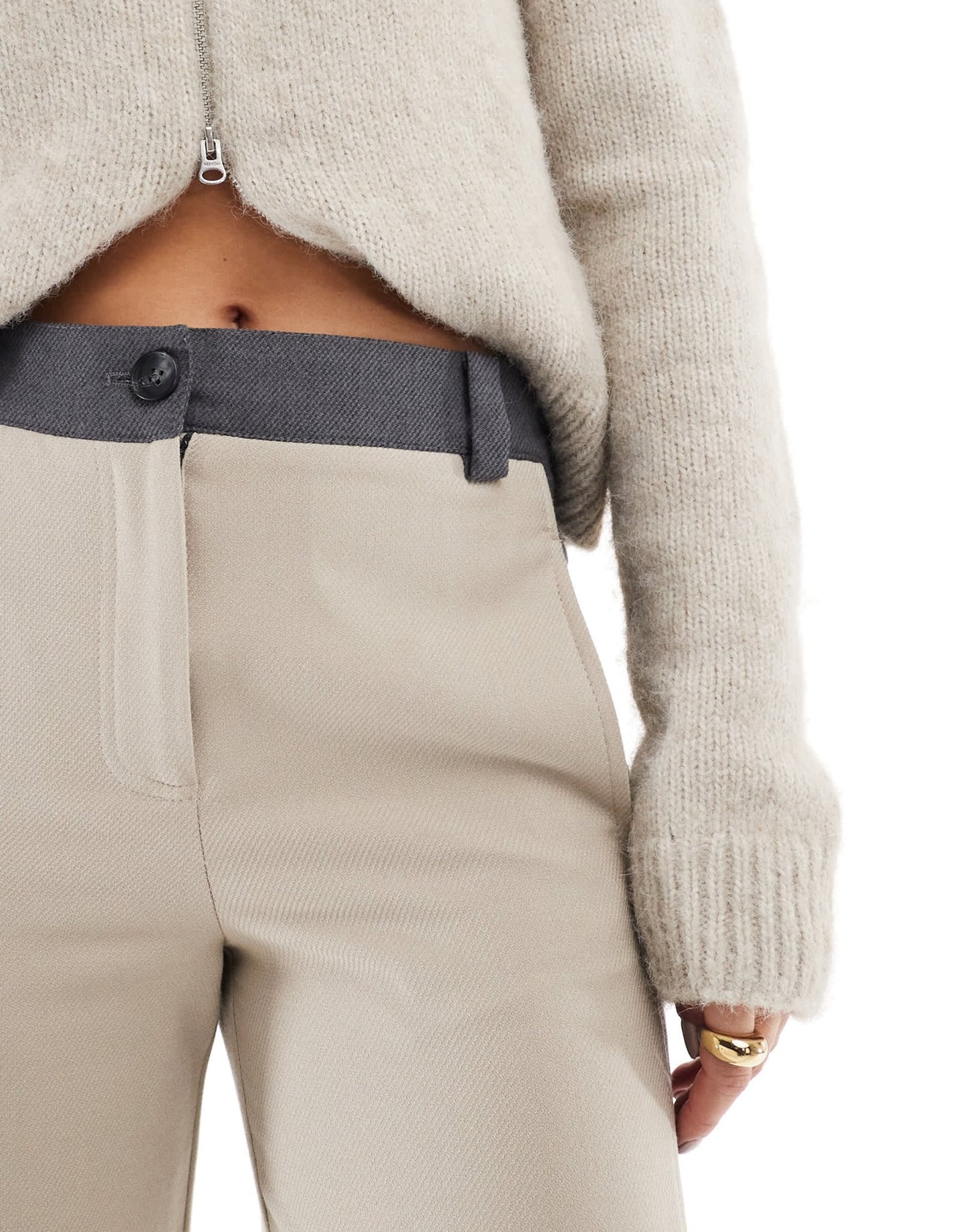 ASOS DESIGN contrast panel turn up trousers in camel - ASOS Sample Sale