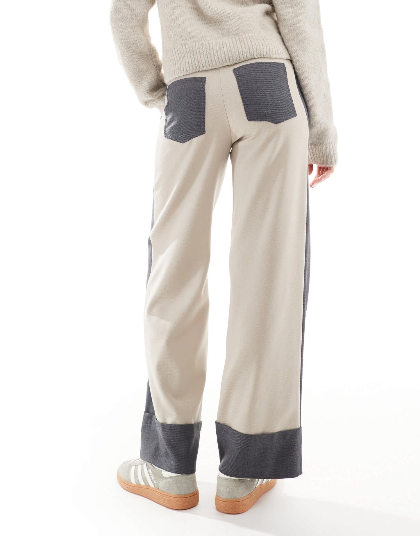 ASOS DESIGN contrast panel turn up trousers in camel - ASOS Sample Sale