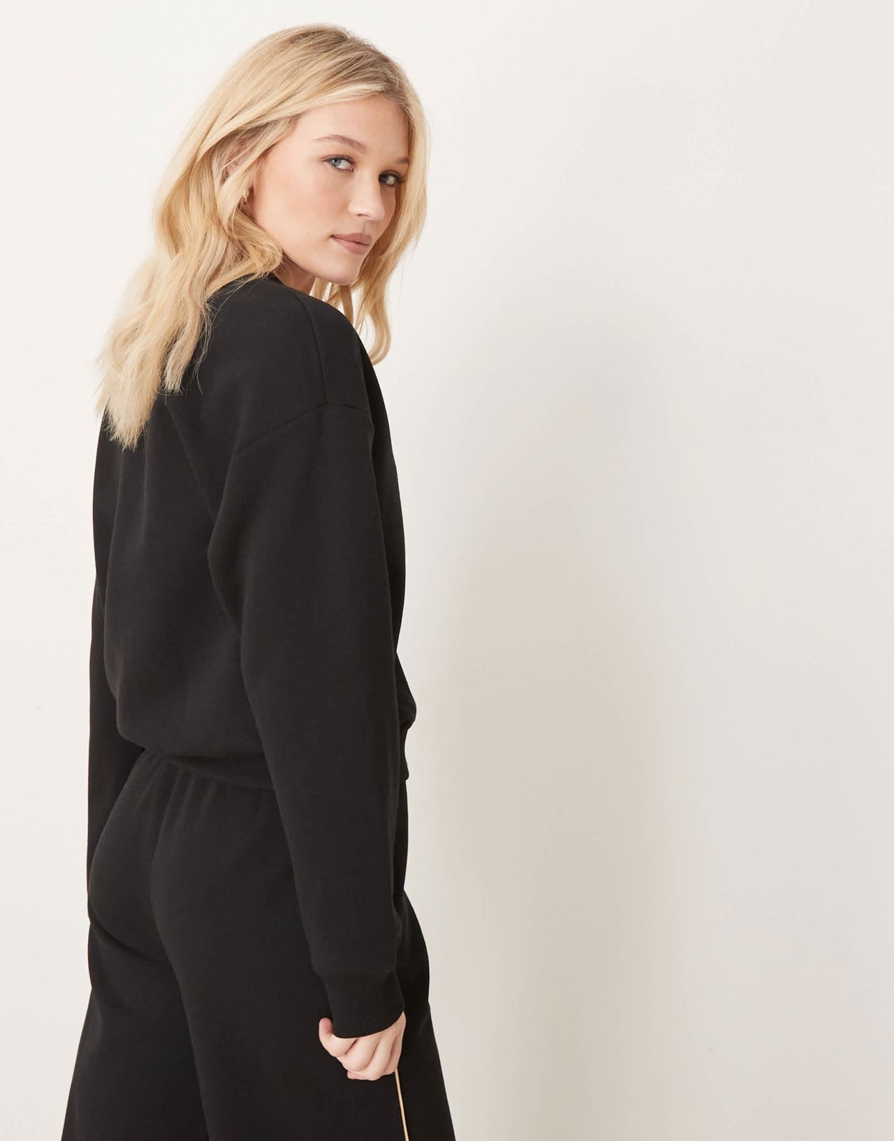 ASOS DESIGN contrast piping sweat cardigan co ord in black - ASOS Sample Sale